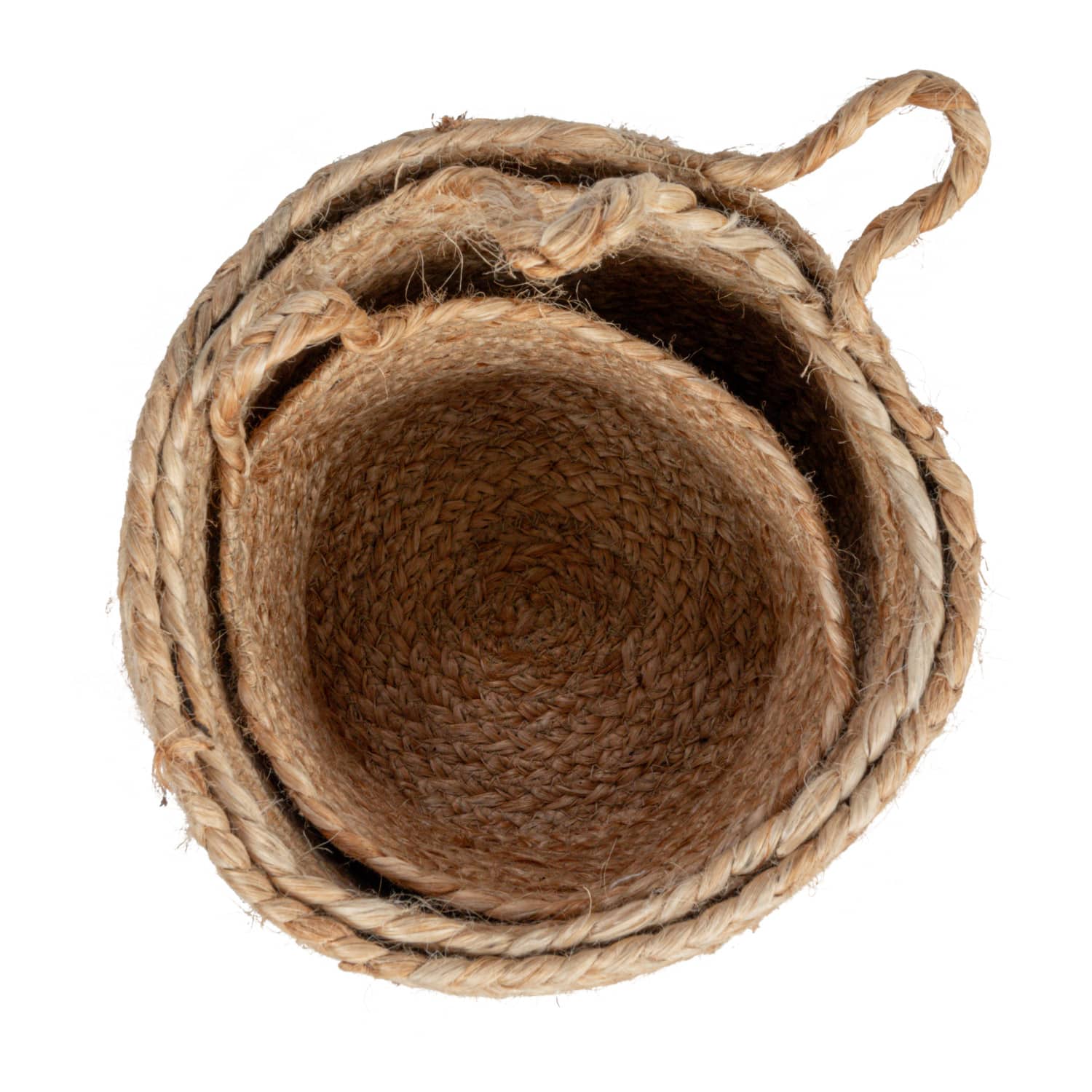 Hello Honey® Natural Round Braided Jute Nesting Baskets with Handles Set