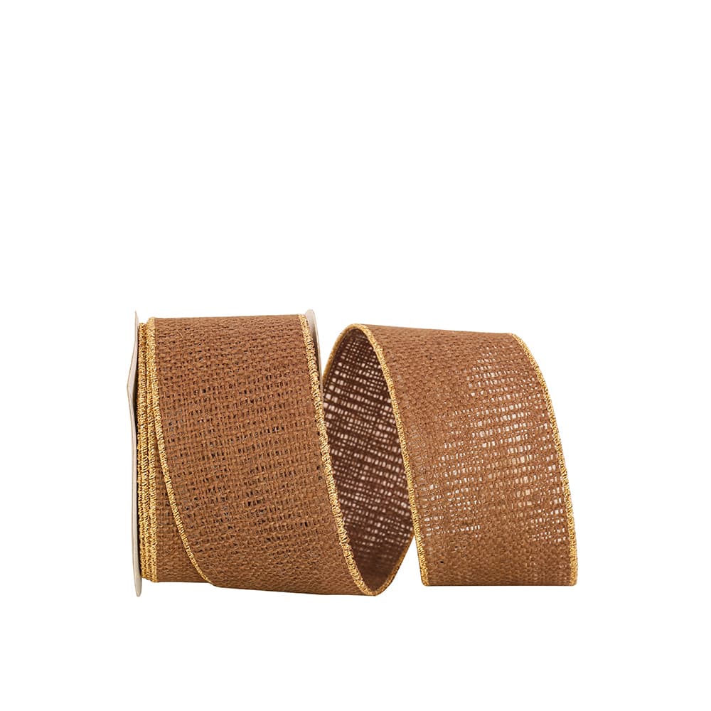 JAM Paper 2.5" x 10yd. Burlap Wired Gold Edge Ribbon