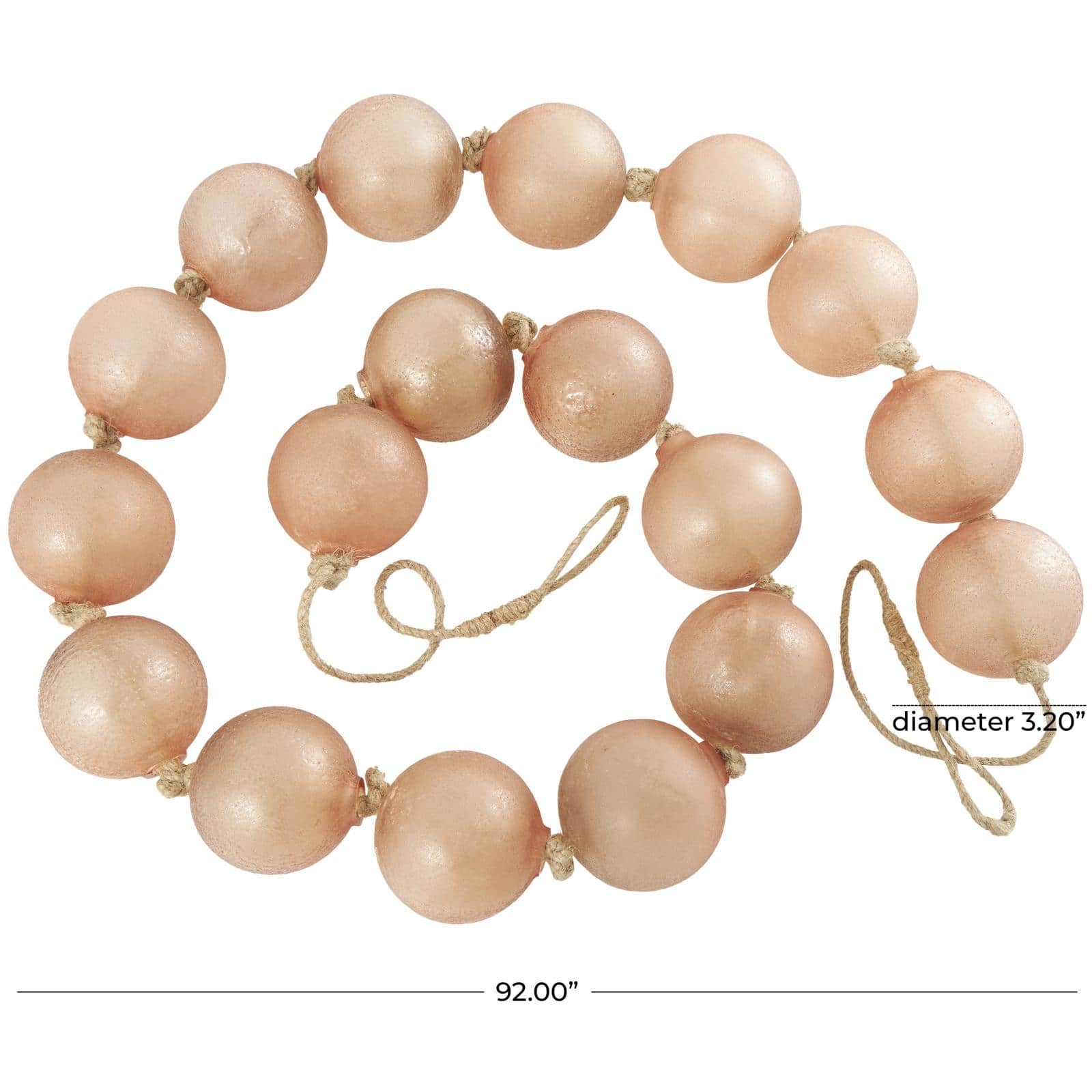 92" Pink Handmade Round Extra Long Frosted Glass Orb Beaded Garland with Tassel Knotted Jute Rope