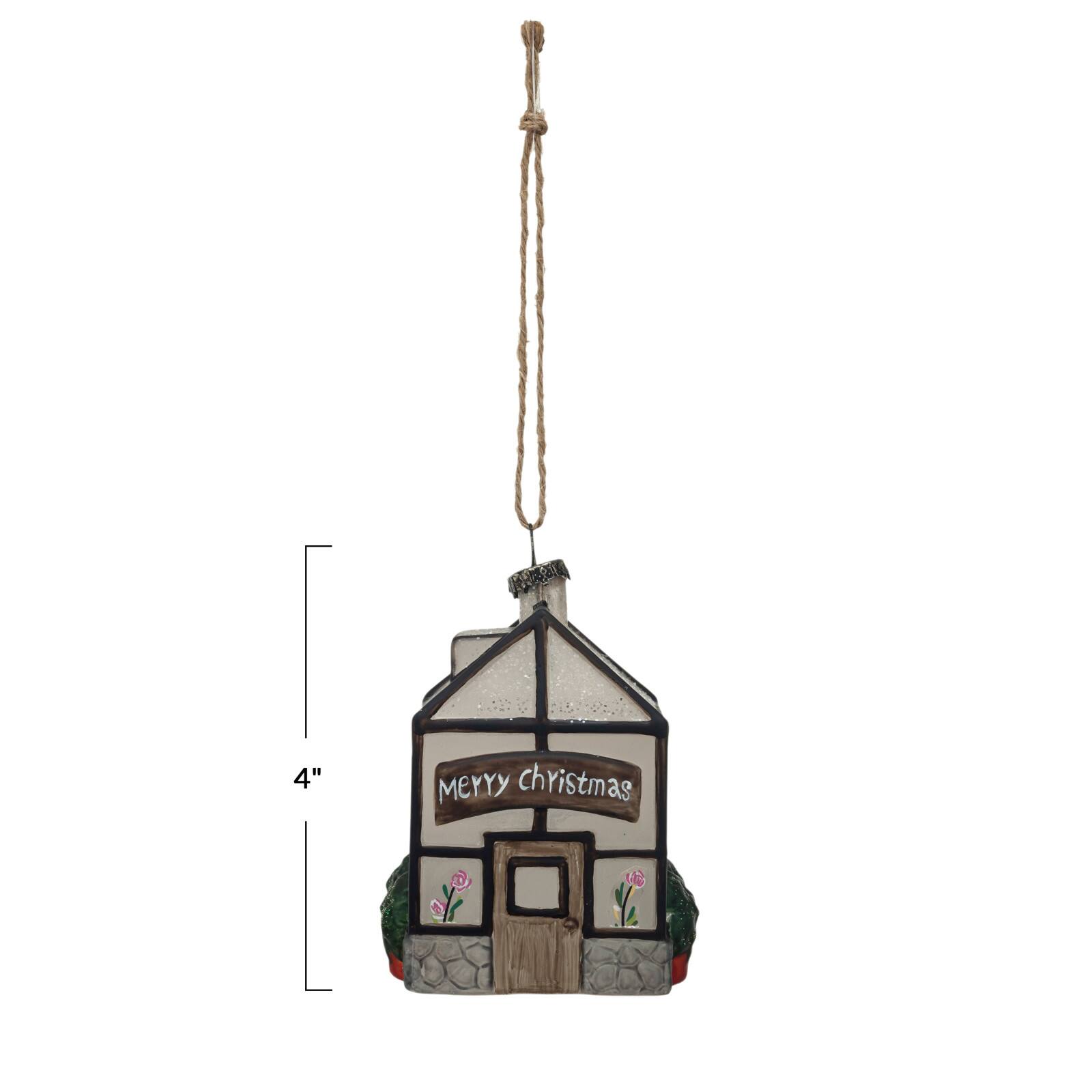 Hello Honey® 4" Hand-Painted Glass Greenhouse Ornament with Glitter Merry Christmas