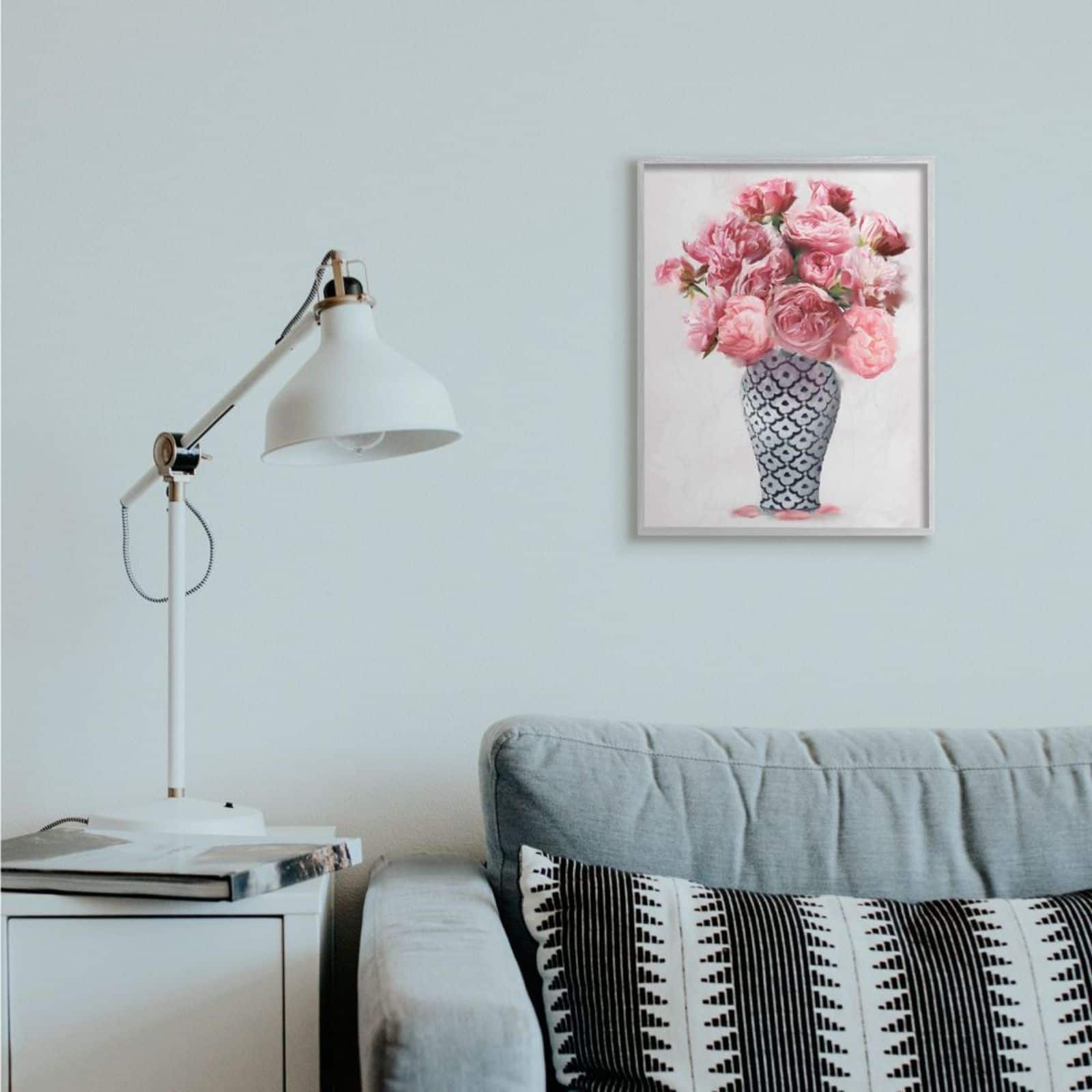 Stupell Industries Elegant Pink Peony Floral Bouquet in Vase Gray Framed Wall Art