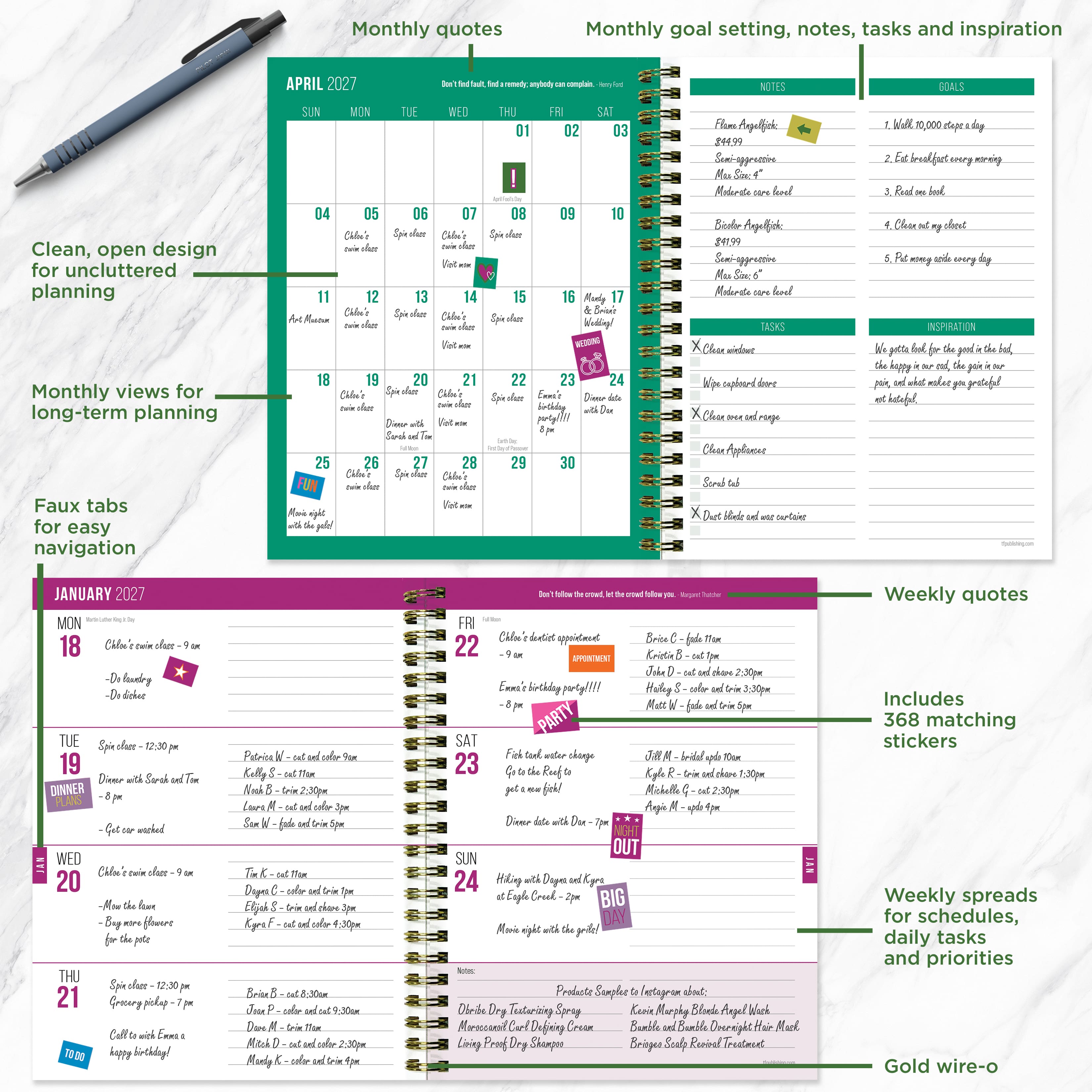 July 2026 - June 2027 Buds & Blooms Medium Weekly Monthly Planner