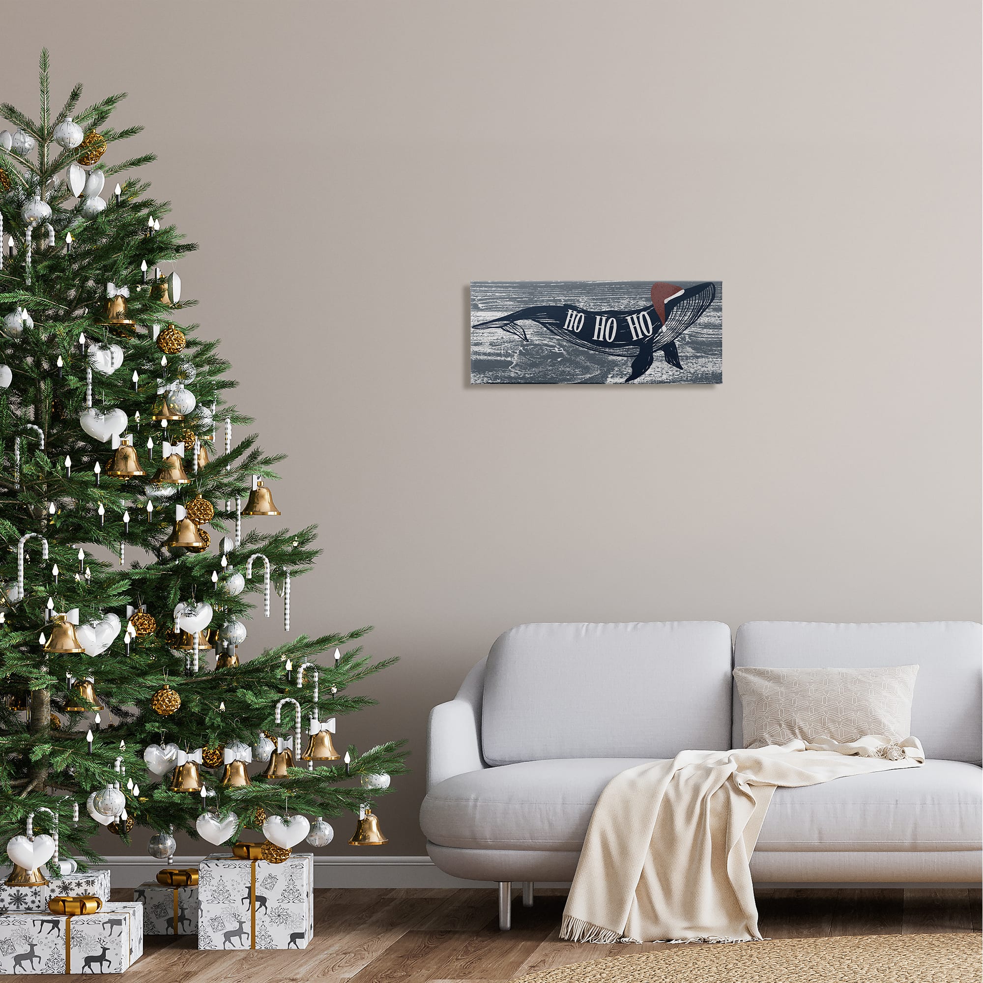 Stupell Industries Ho Ho Ho Christmas Santa Whale Canvas Wall Art