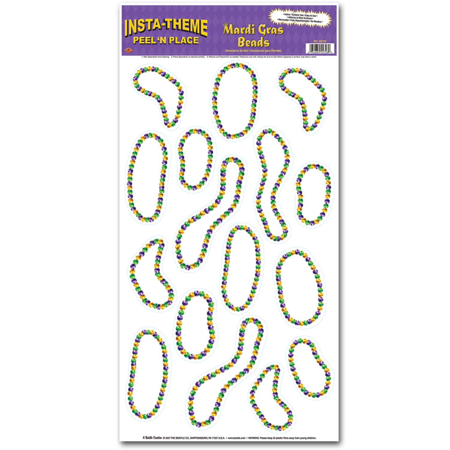 Beistle Mardi Gras Beads Peel 'N Place Sheets, 2ct.