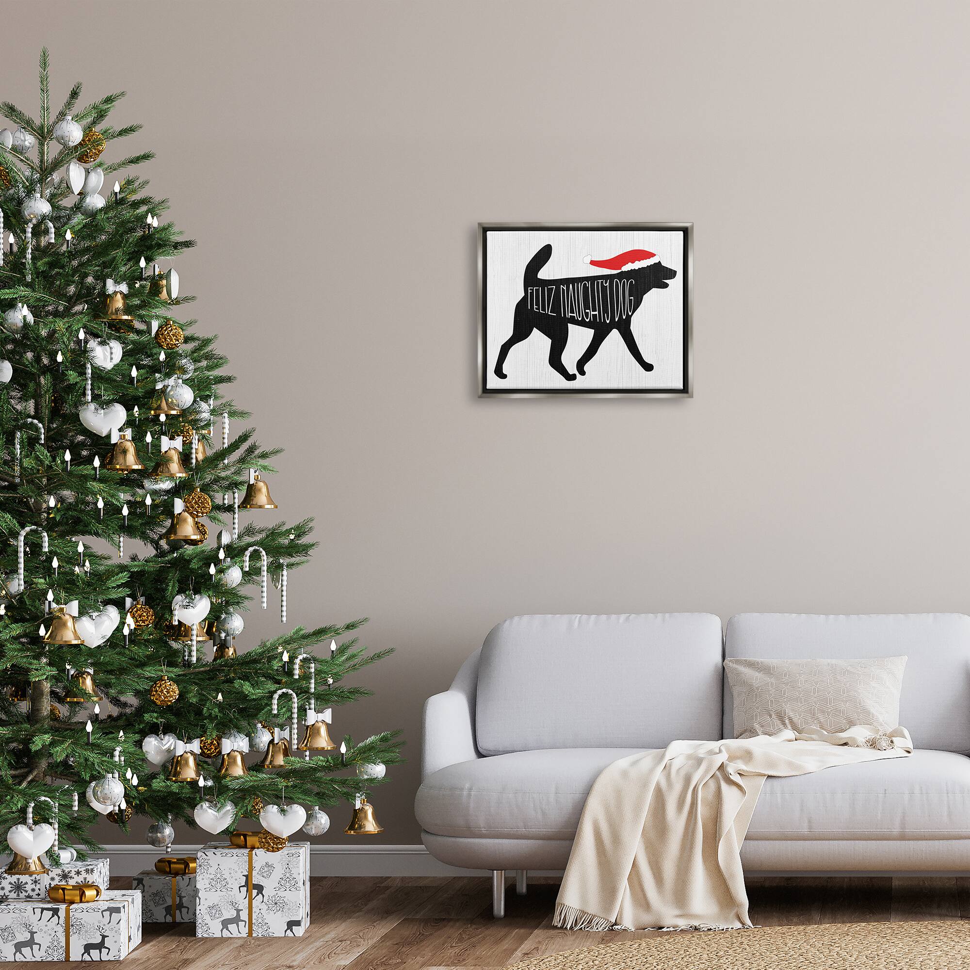 Stupell Industries Feliz Naughty Dog Funny Pet Framed Floater Canvas Wall Art