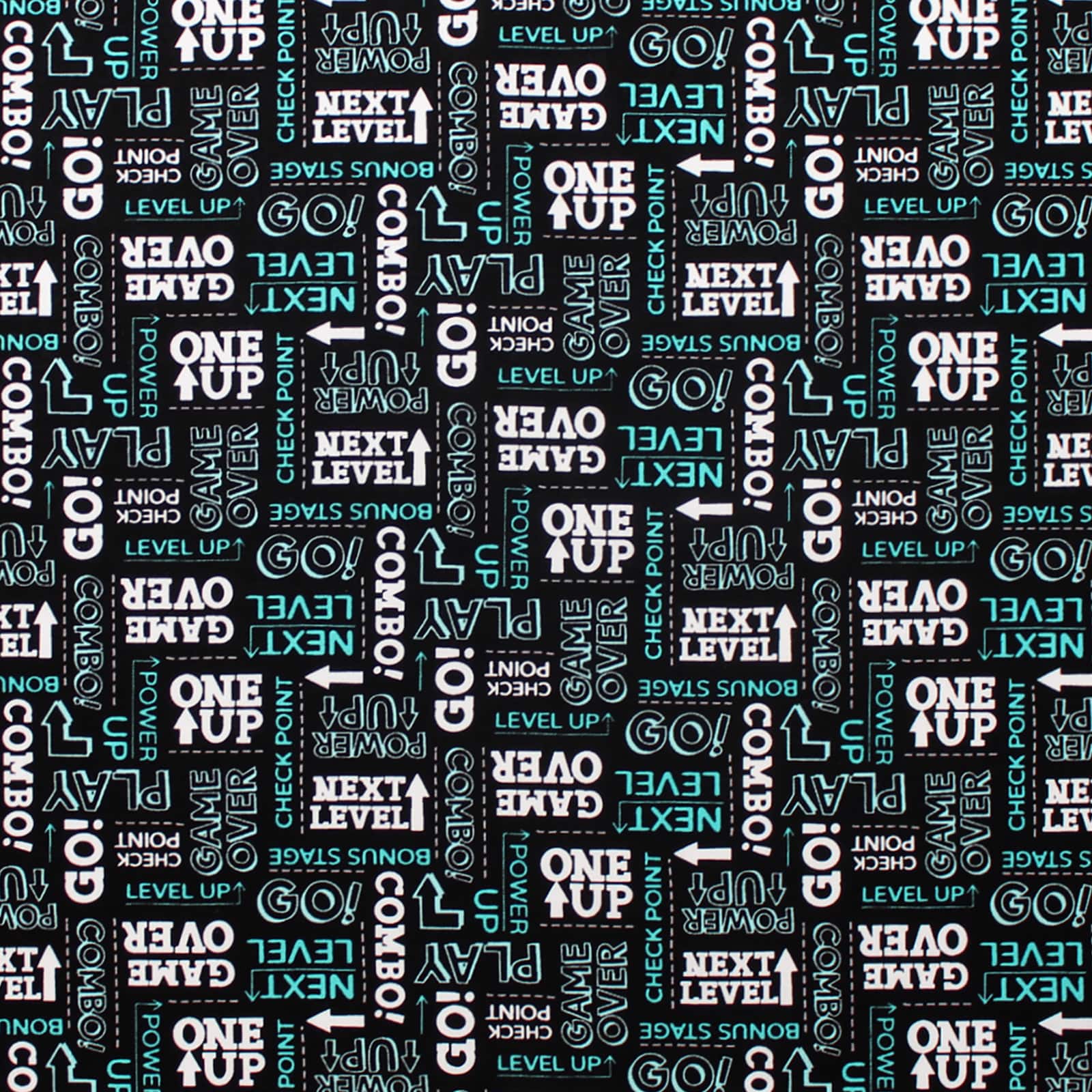 Camelot Fabrics Game On Black Words Cotton Fabric
