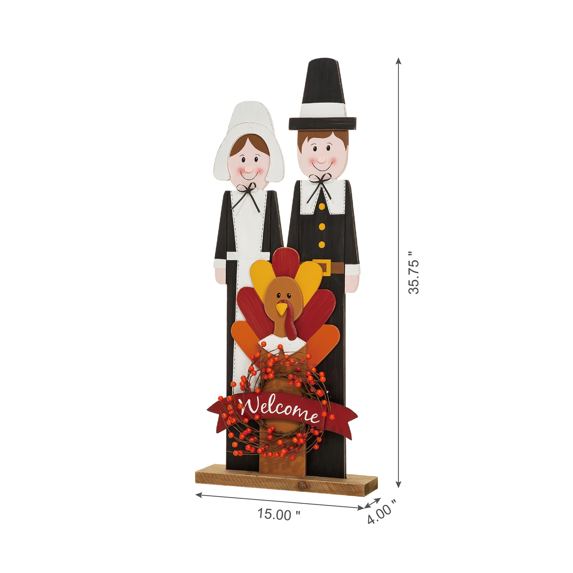 Glitzhome® 36" Thanksgiving Pilgrim Couple Porch Décor