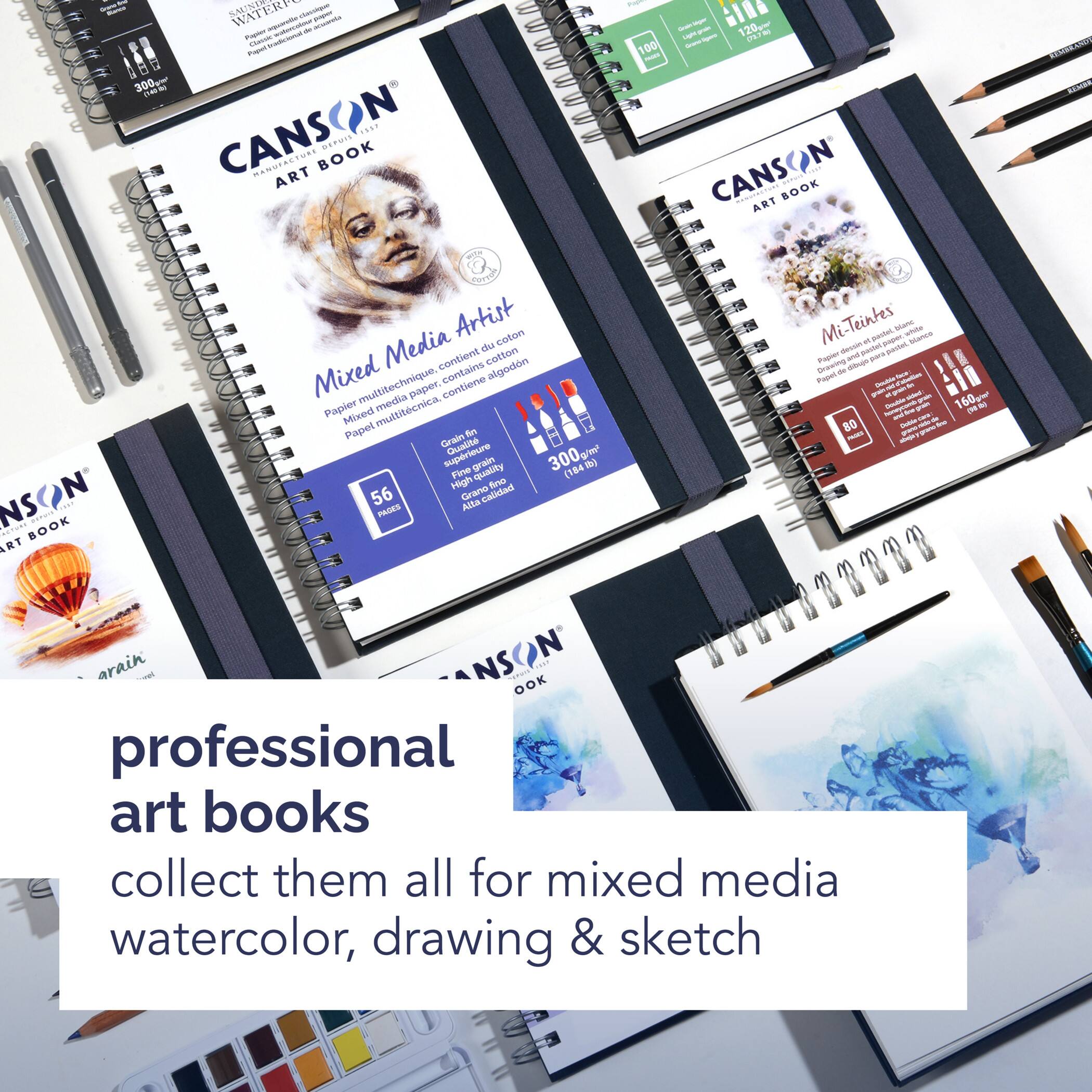 Canson Artist Series Mixed Media Art Book, Fabric Cover, Side Wire Binding, 56 Sheet