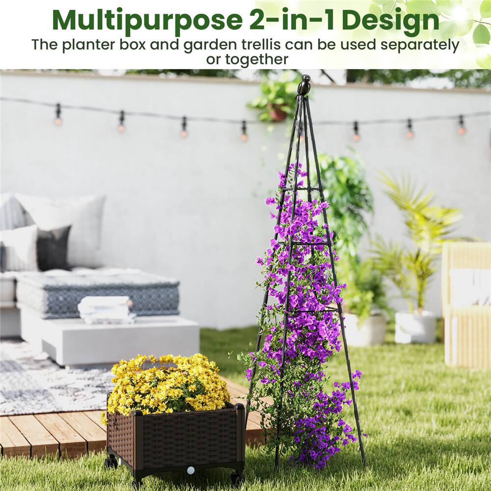Costway Raised Garden Bed with Plant Box & Obelisk Trellis Lockable Wheels Cage Planter Set