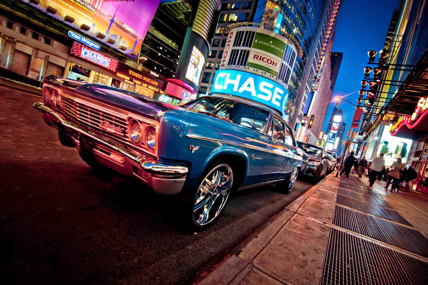 LED Lighted NYC Times Square with Classic Chevrolet Wall Art