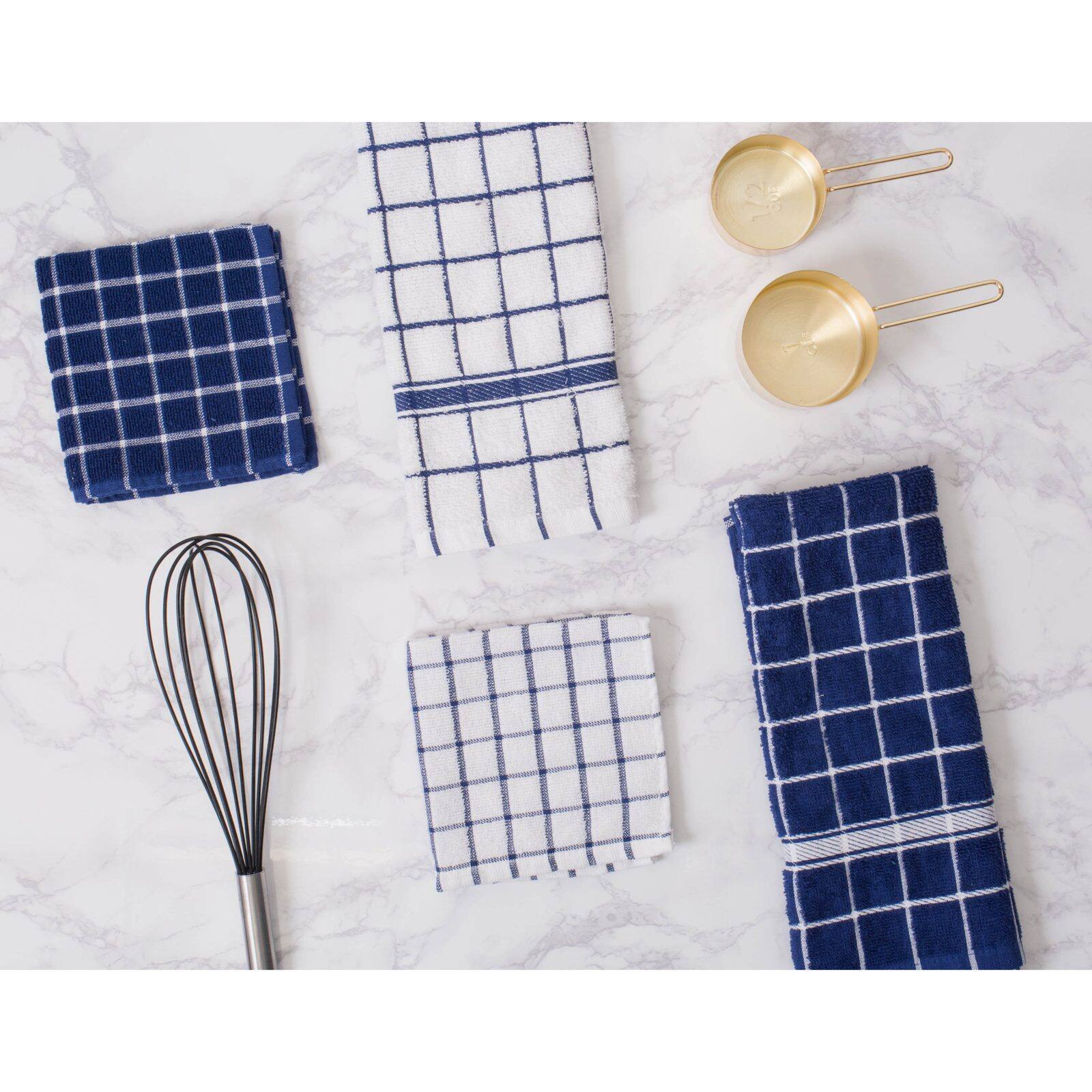 DII® Blue Windowpane Terry Dishtowel, 4ct.