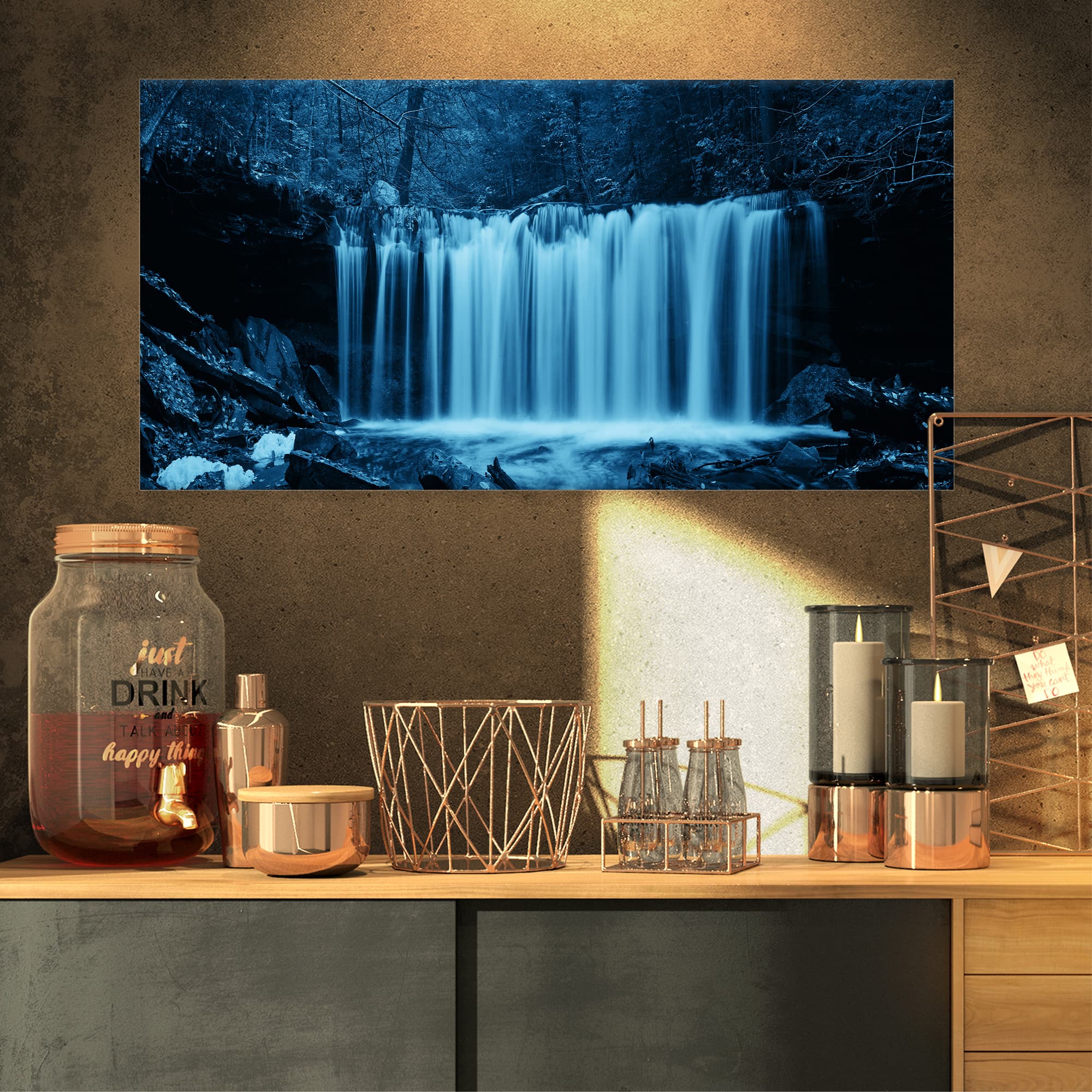 Designart - Waterfalls in Wood Black and White