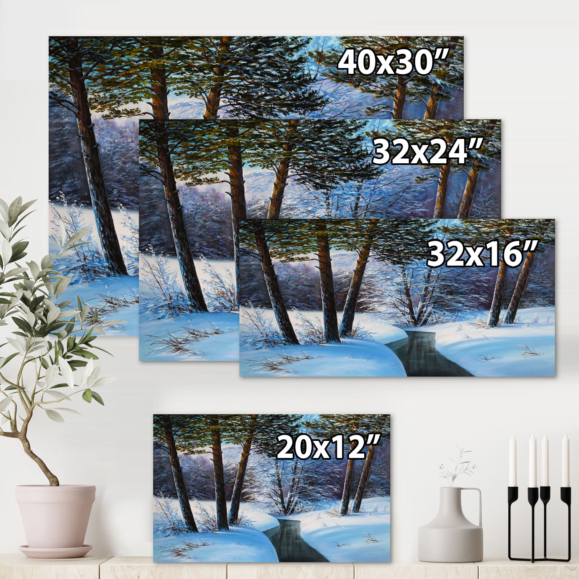 Designart Christmas Forest with River & Trees III Canvas Wall Art