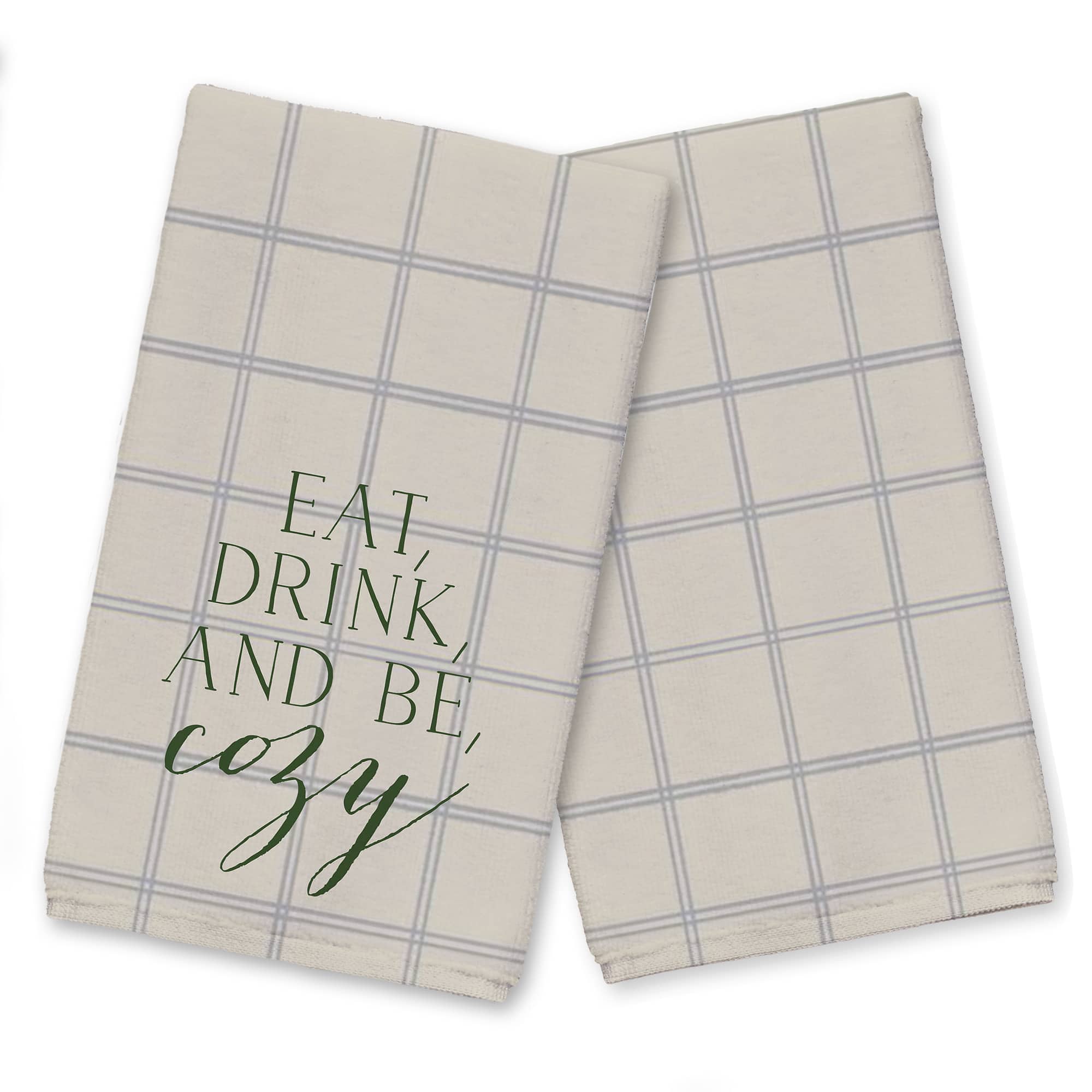 Be Cozy Gray and Cream Check Tea Towel - Set of 2