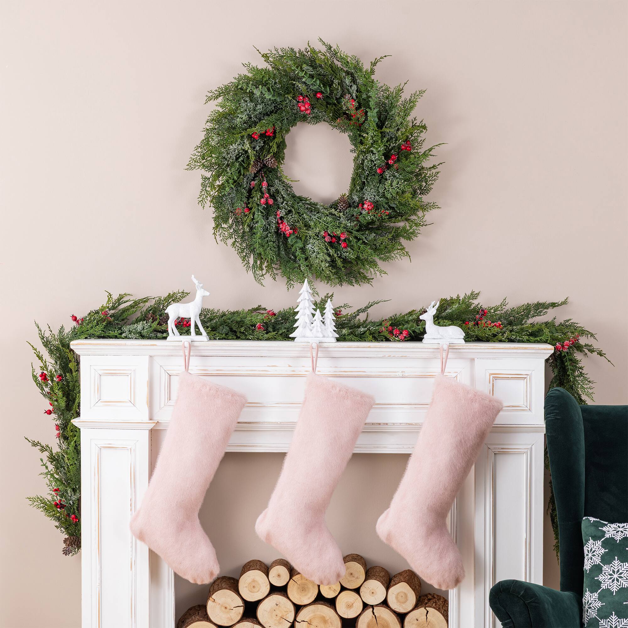 Glitzhome® 24" Pink Plush Christmas Stocking