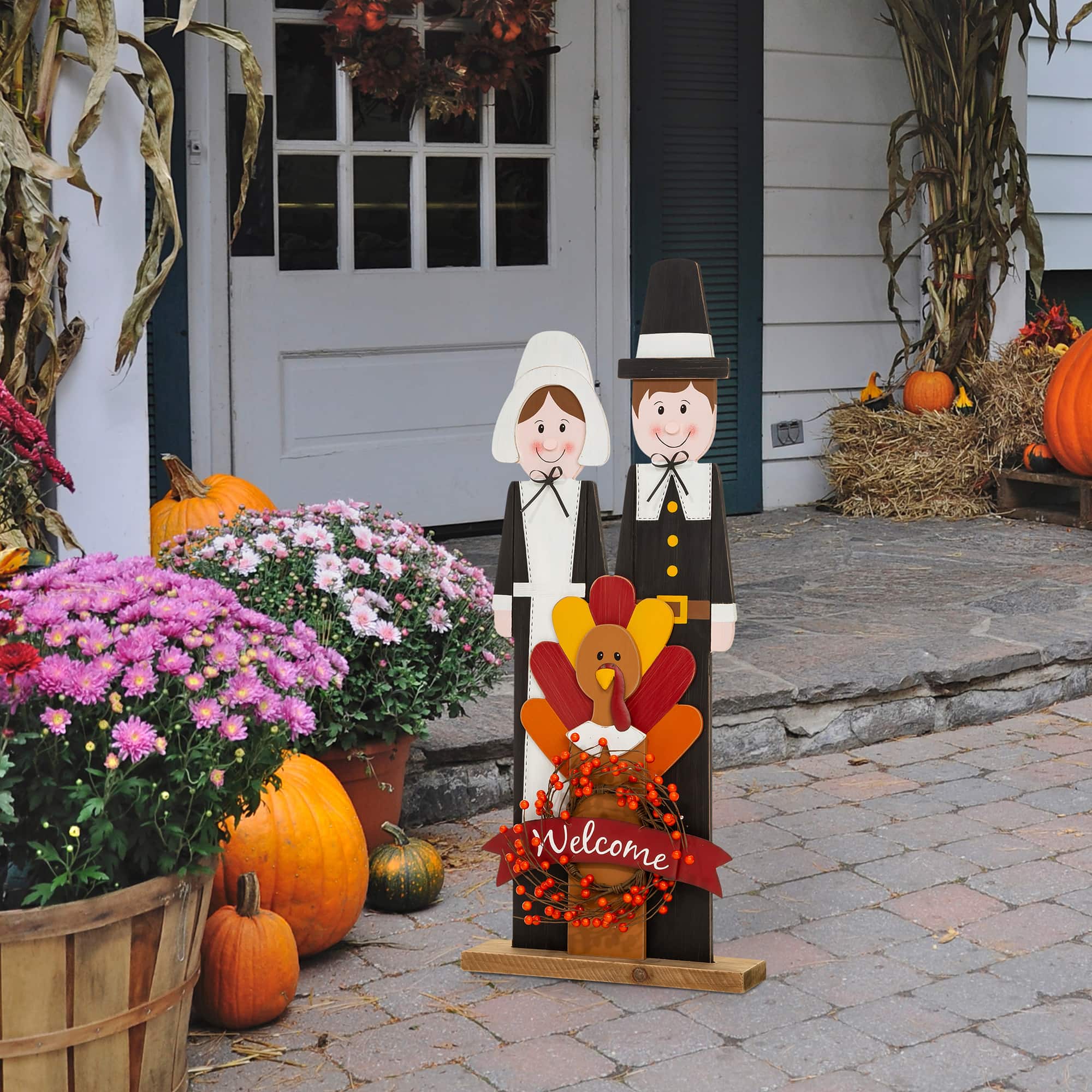 Glitzhome® 36" Thanksgiving Pilgrim Couple Porch Décor