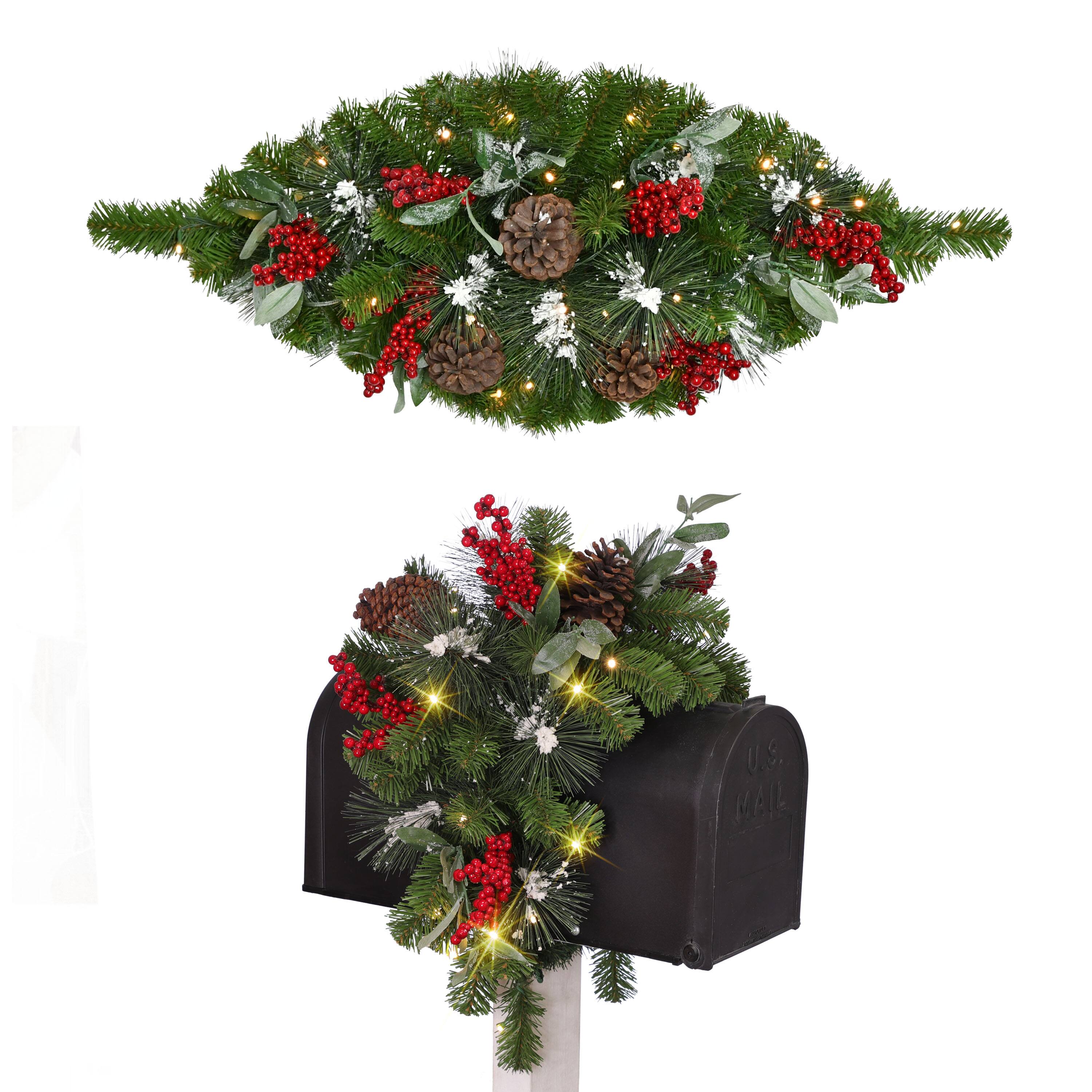 36" x 16" Pre-Lit Pine Mailbox Swag