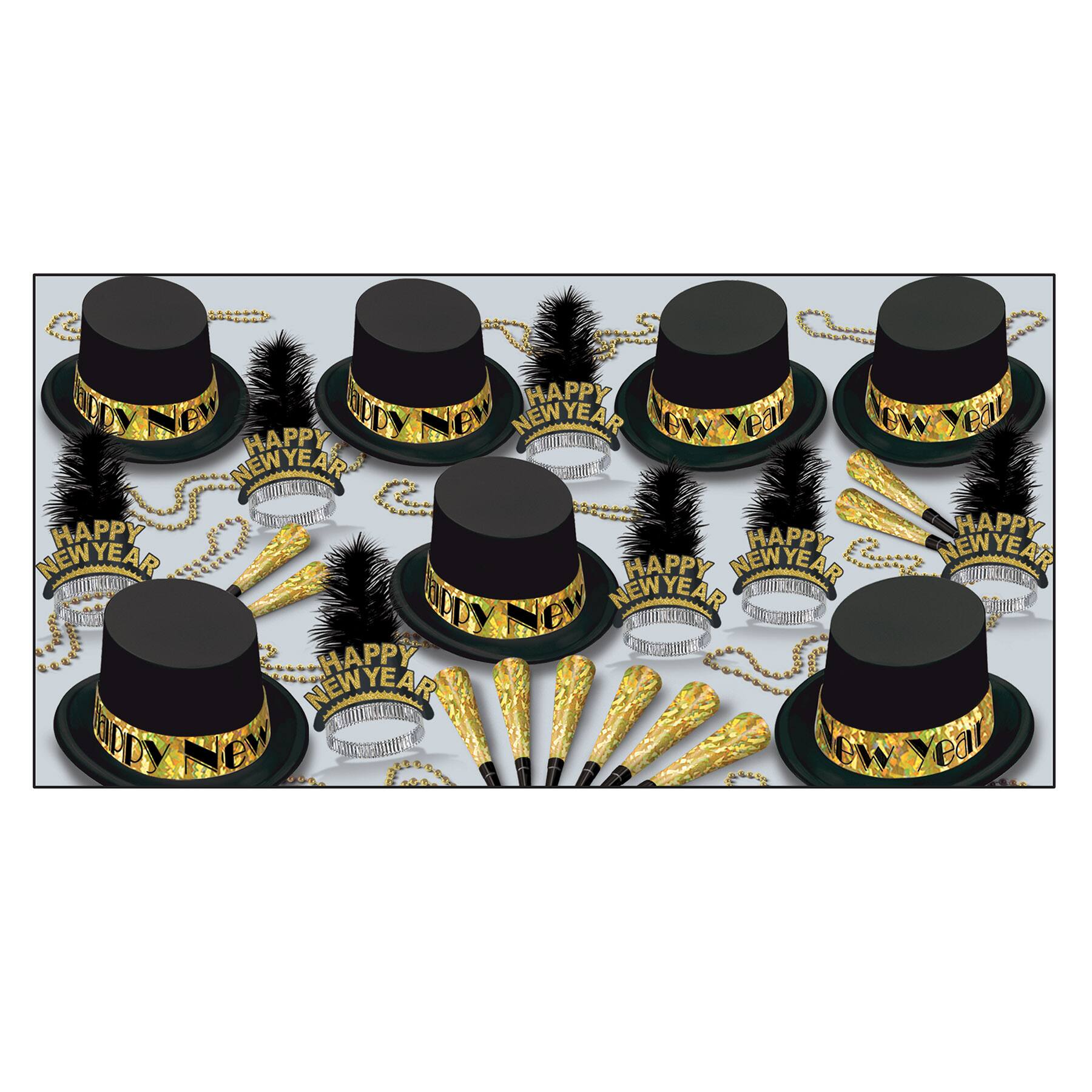 Beistle Black & Gold New Year Top Hat Party Favor Kit for 50