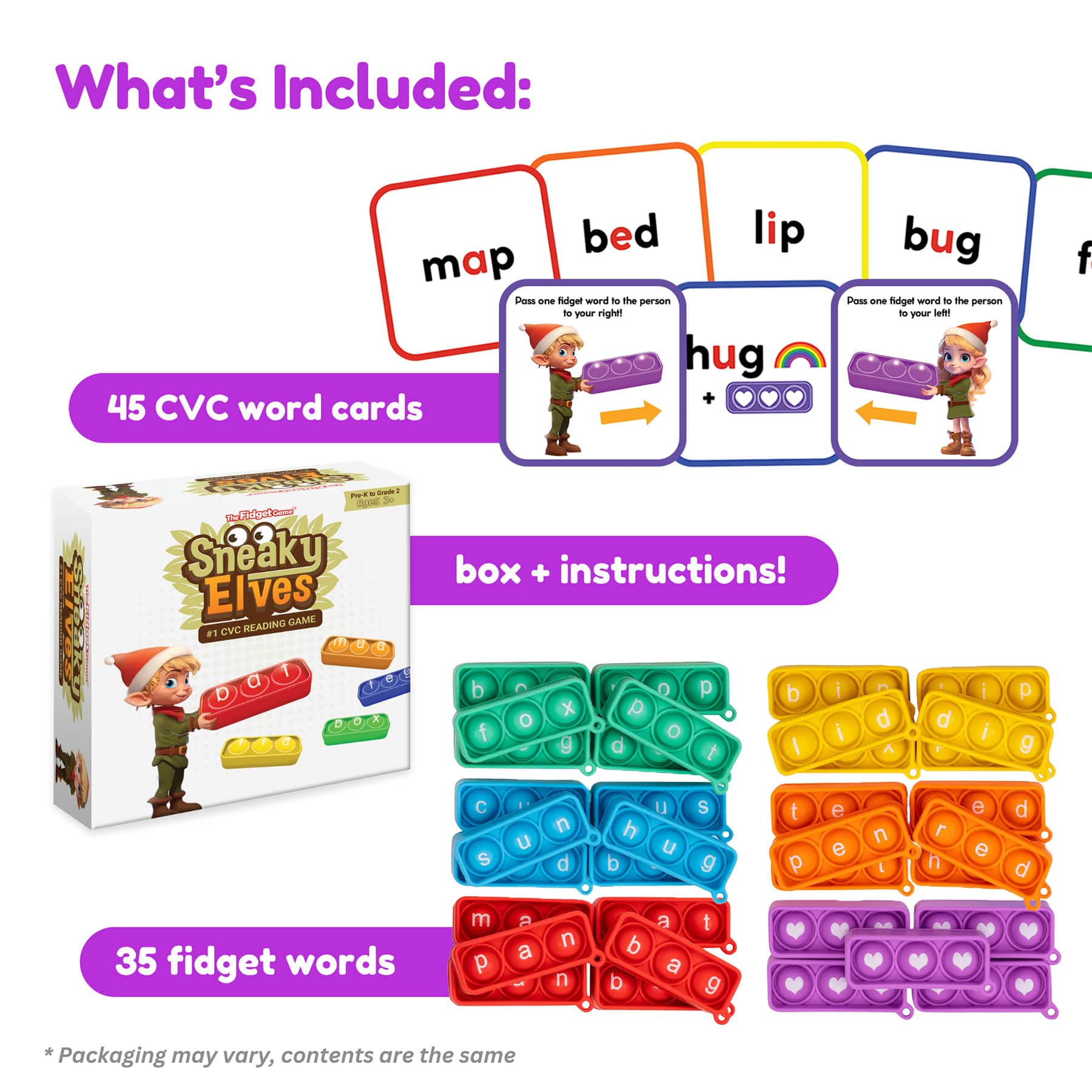 The Fidget Game Sneaky Elves CVC Reading Game Set