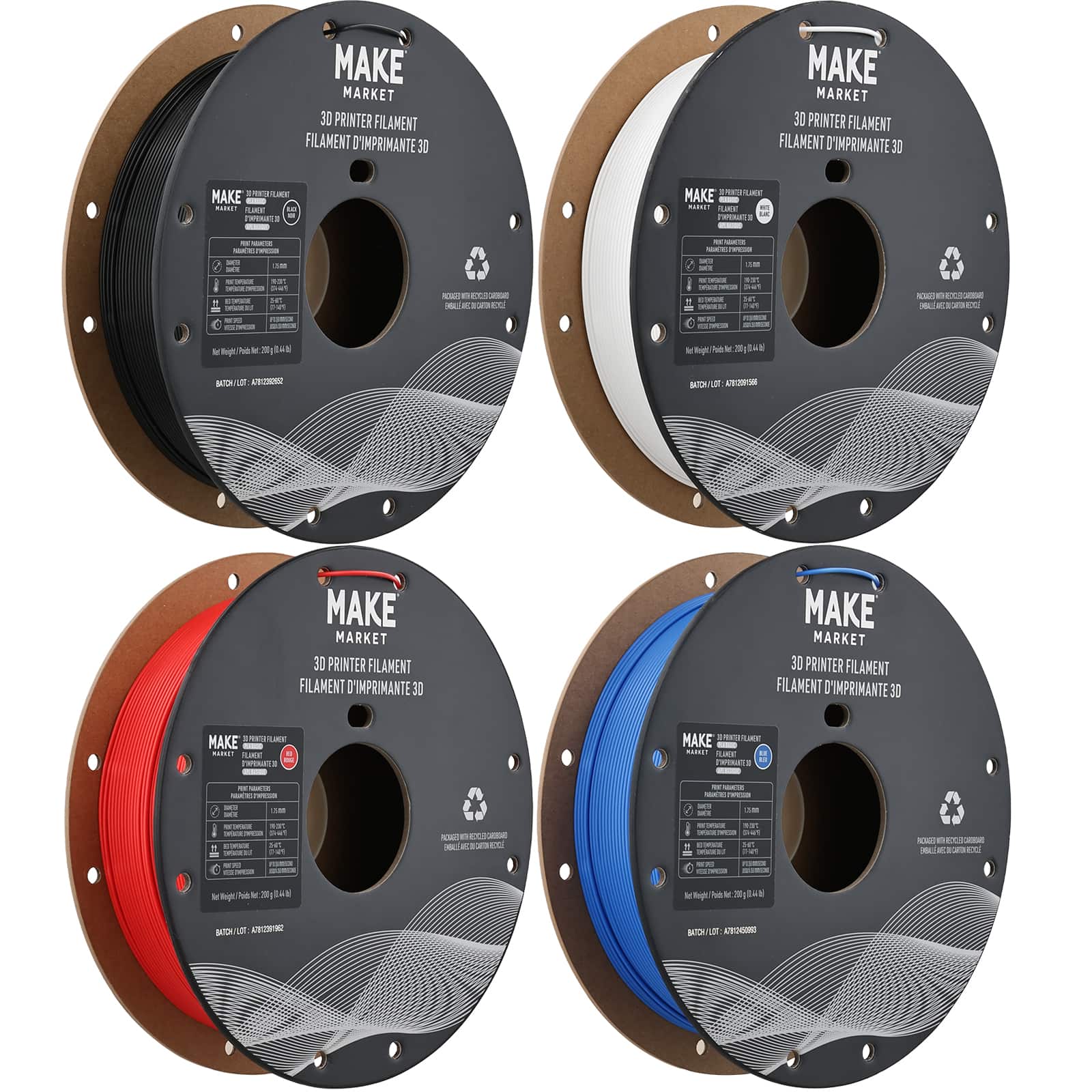 1.75mm Multicolor Basic PLA 3D Printer Filament, 4ct. by Make Market®