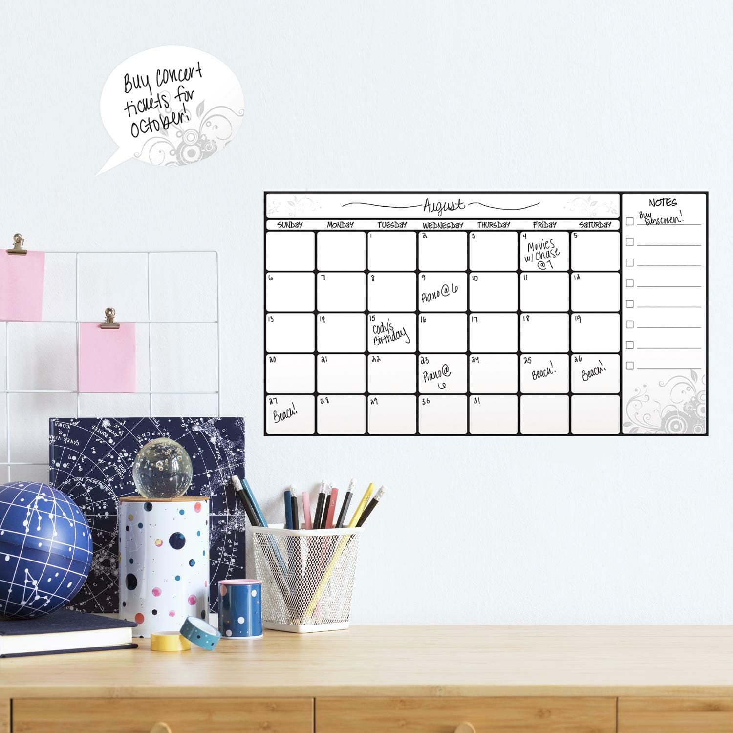 RoomMates Dry Erase Calendar Peel & Stick Wall Decal