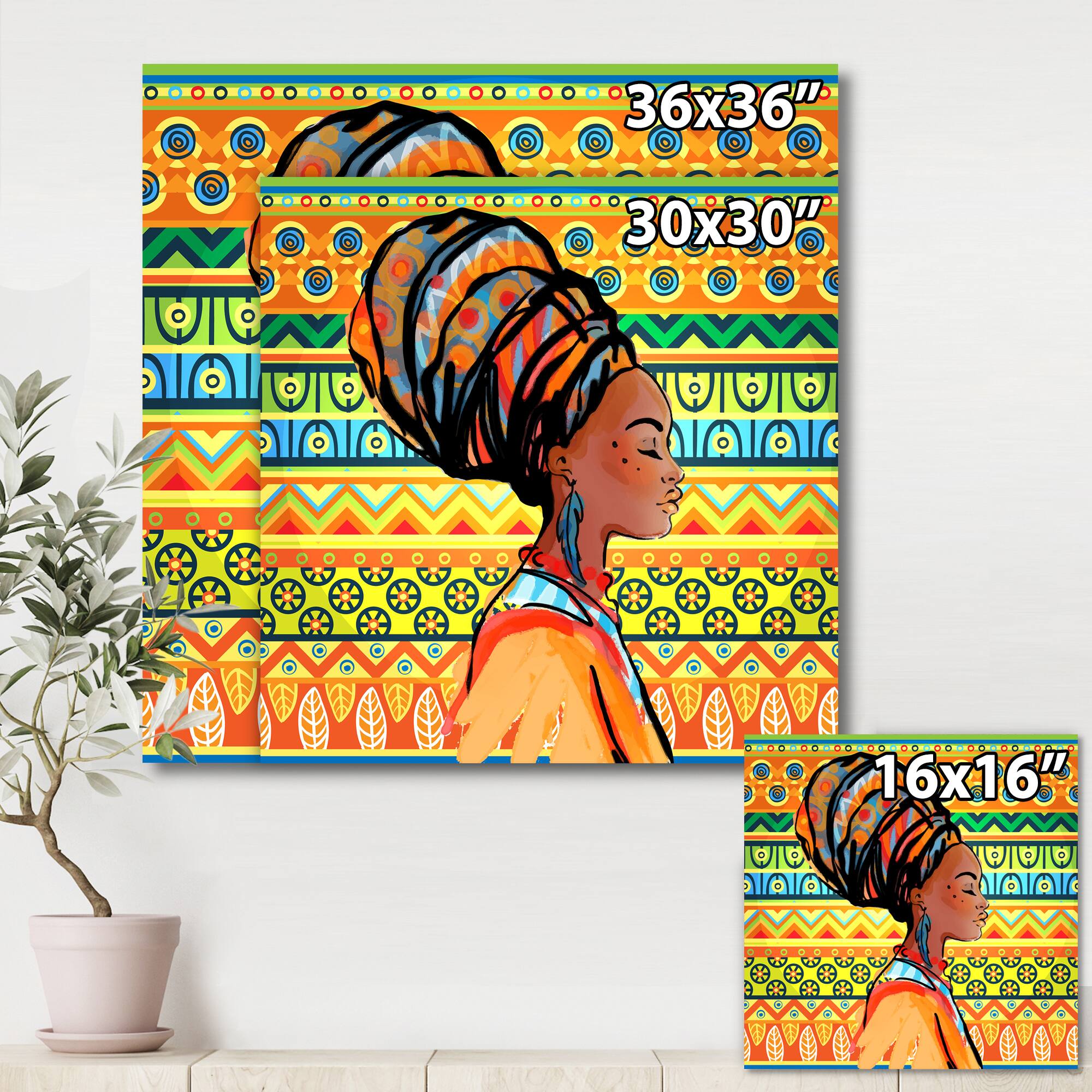 Designart - African American Woman with Turban III - Modern Canvas Wall Art Print