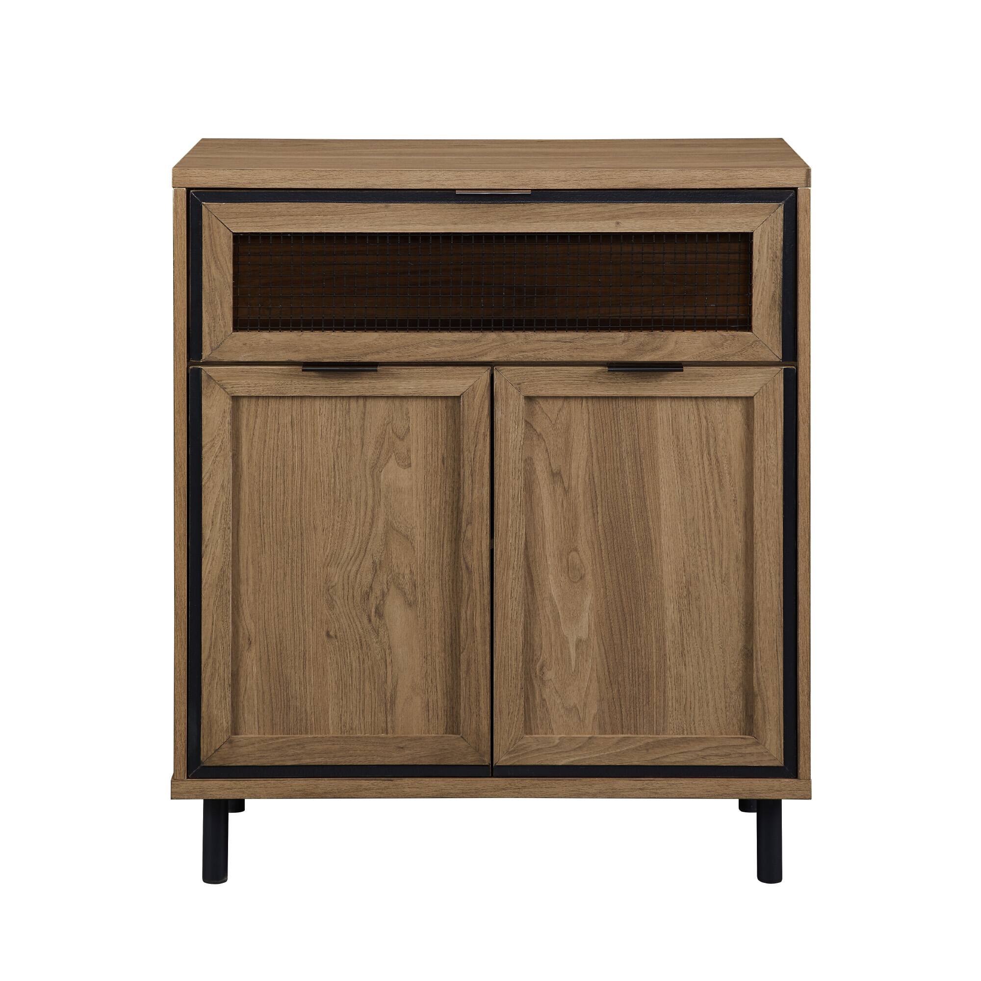 Walker Edison English Oak Mesh Metal Accent Cabinet