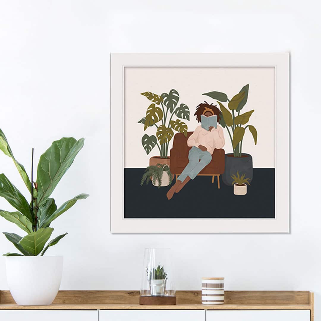 Reading Woman 16" x 16" White Framed Print Under Plexiglass