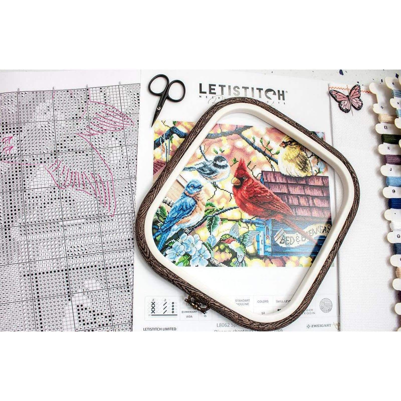 LetiStitch Springtime Songbirds Counted Cross Stitch Kit