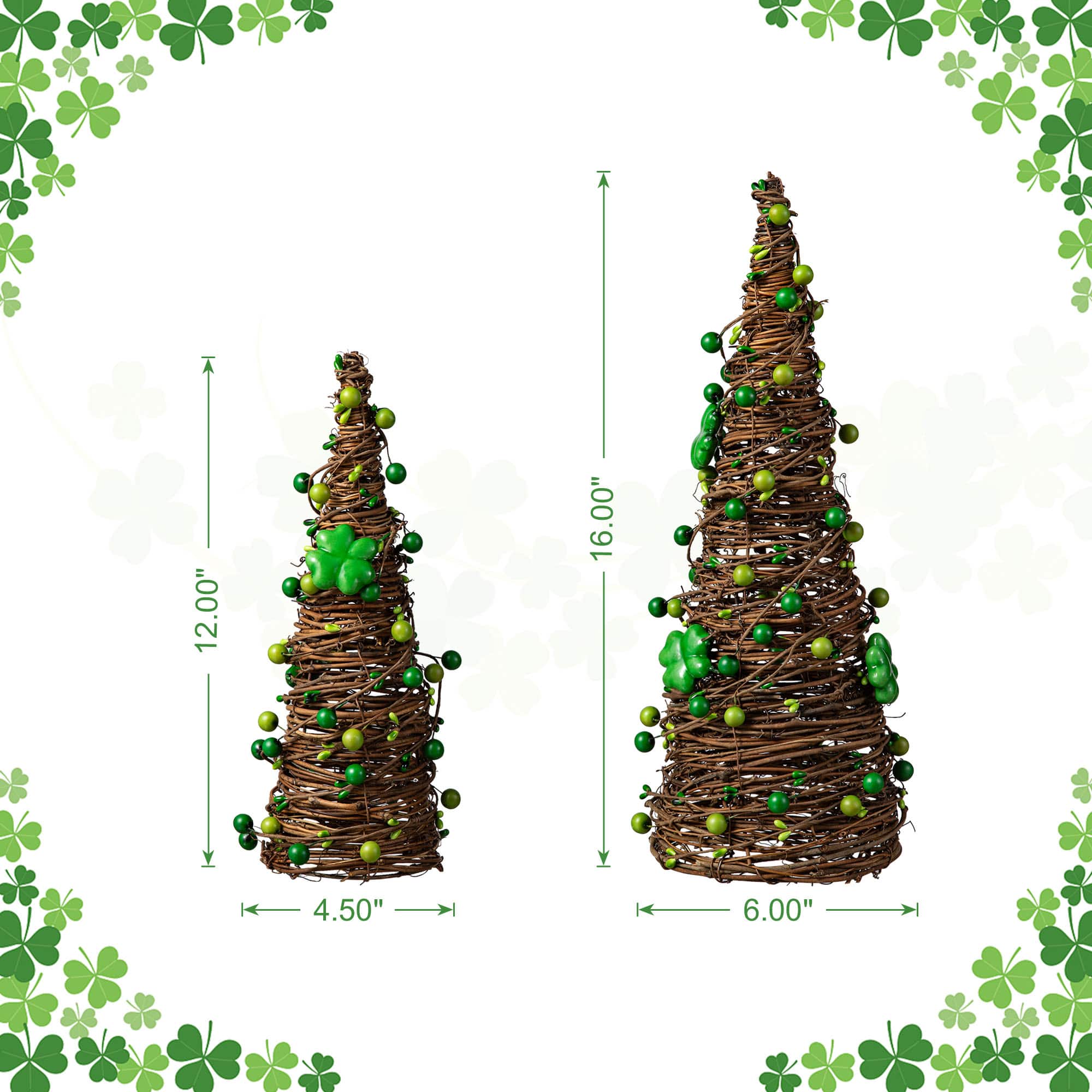 Glitzhome® St. Patrick's Rattan Shamrock & Berry Table Tree Set