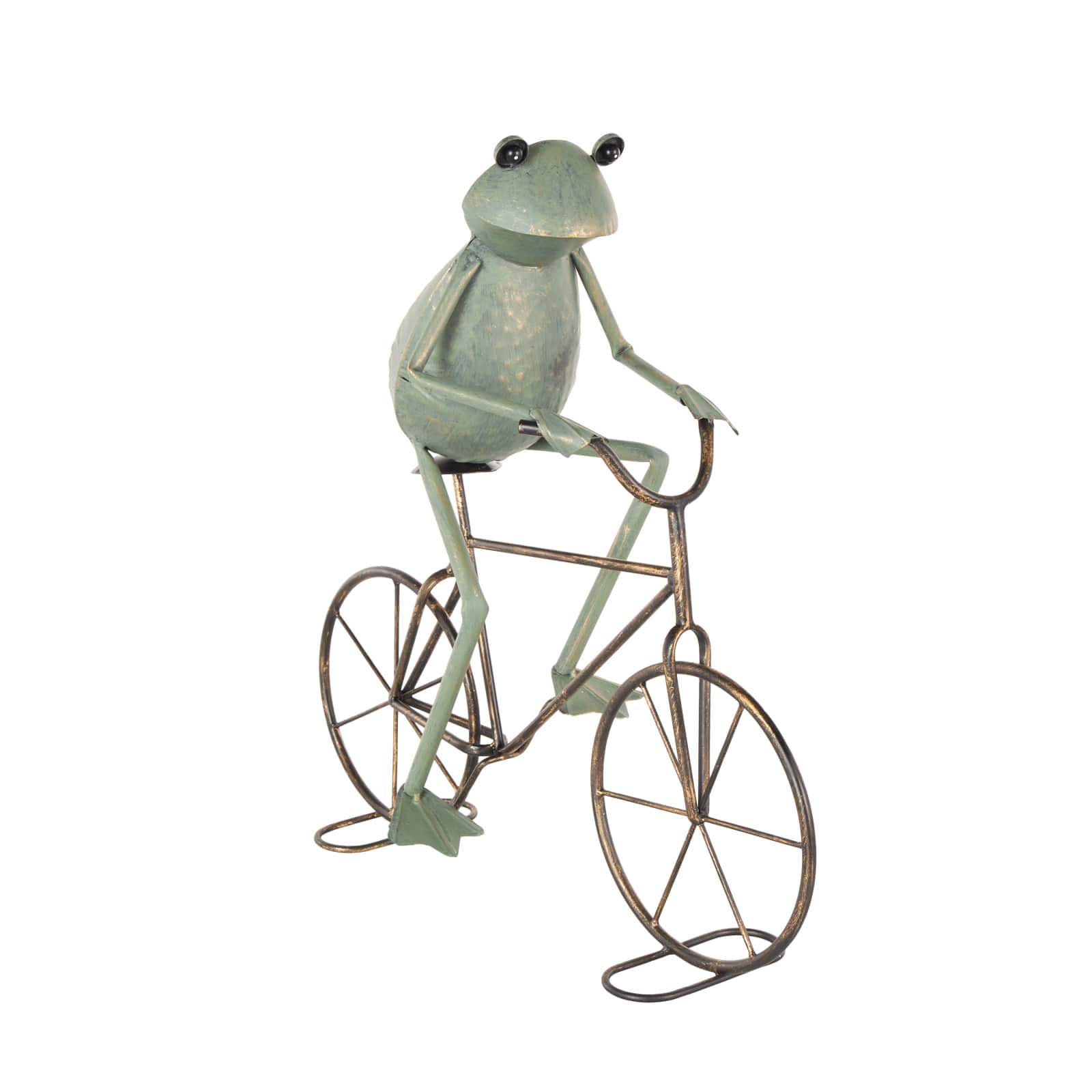 19.5" Frog on Bicycle Metal Garden Sculpture with Gold Accents