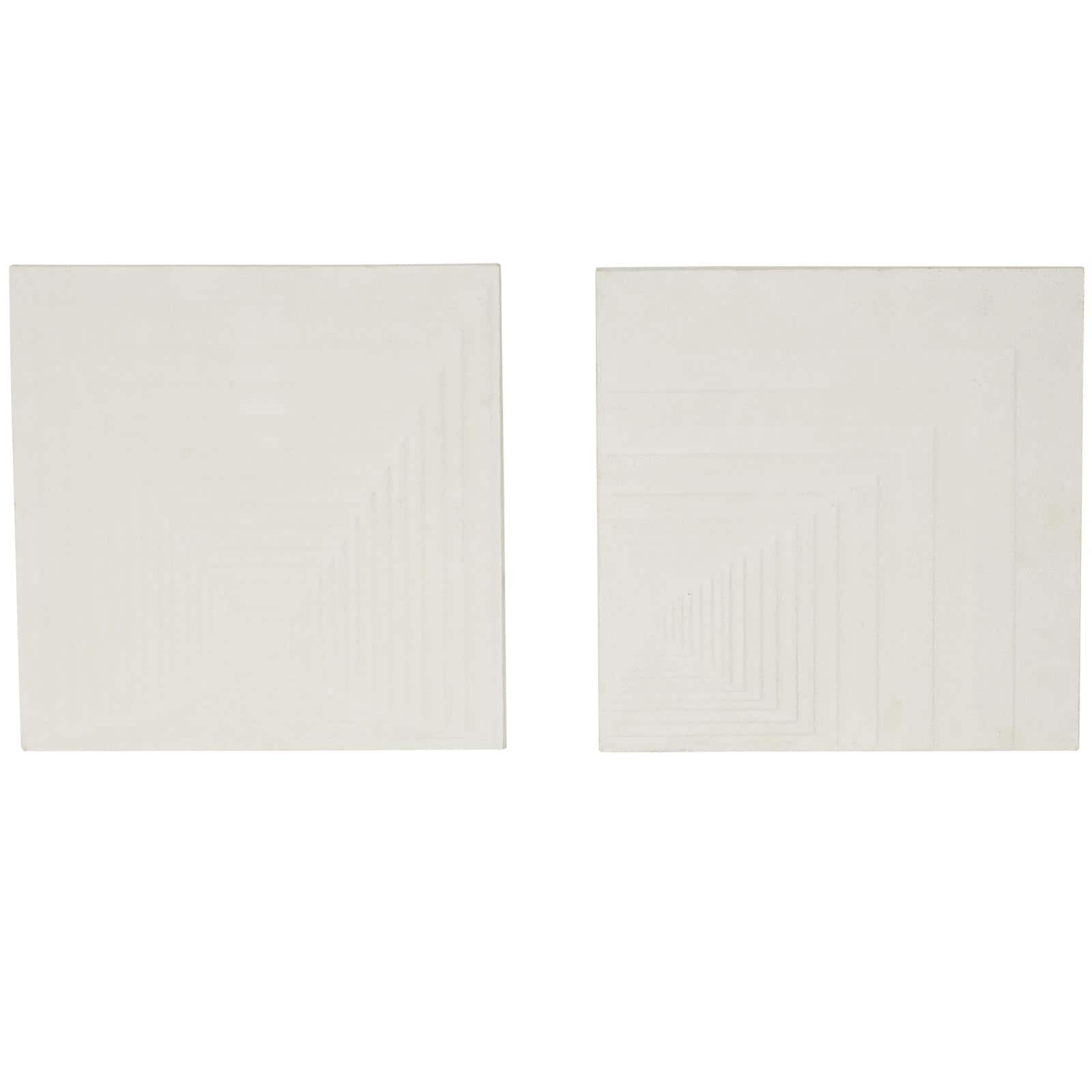 18.3" x 18.3" Cream Metal Geometric Layered Square Cube Wall Décor with Sandstone Texture Set