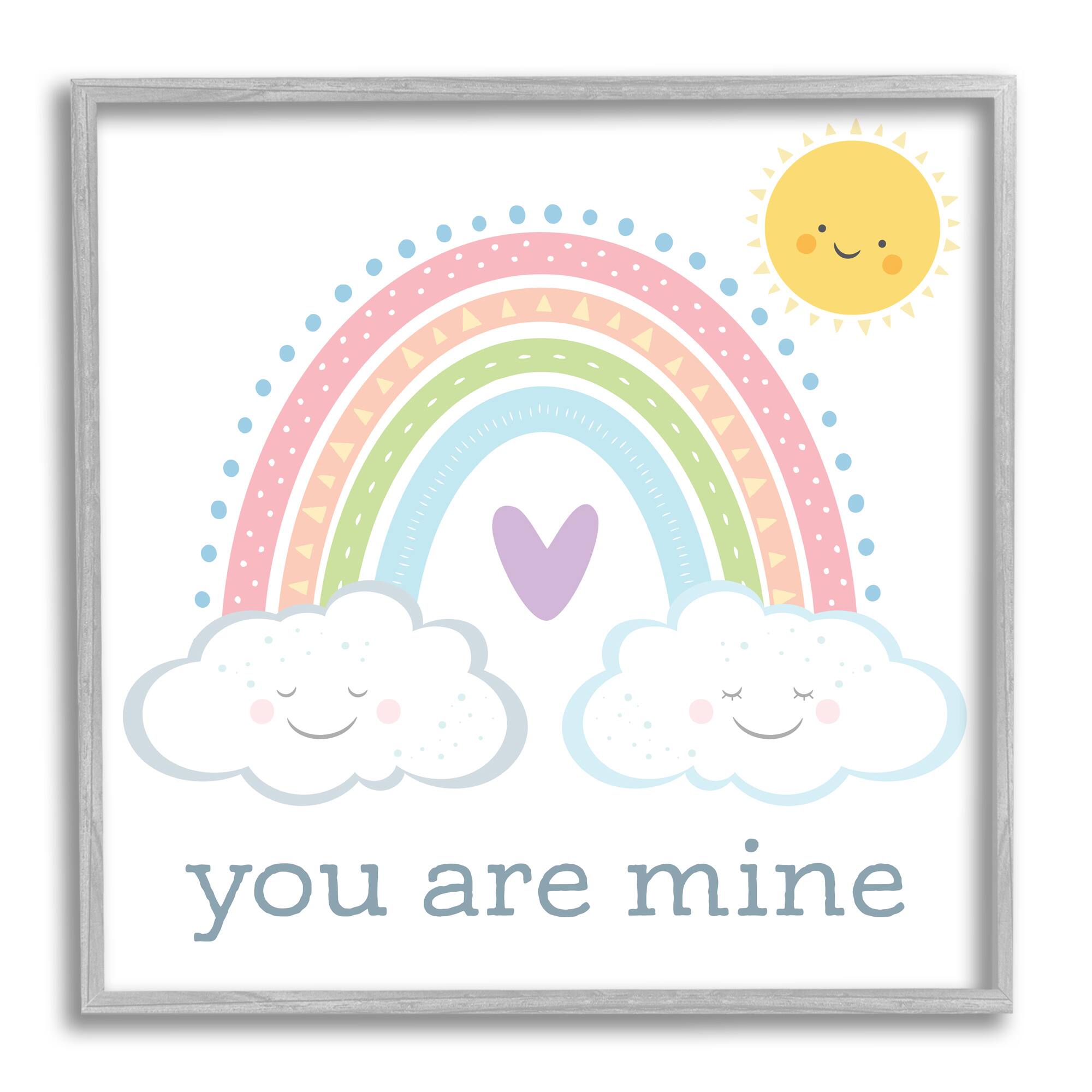 Stupell Industries You Are Mine Expression Smiling Cloud Sun Rainbow in Gray Frame Wall Art