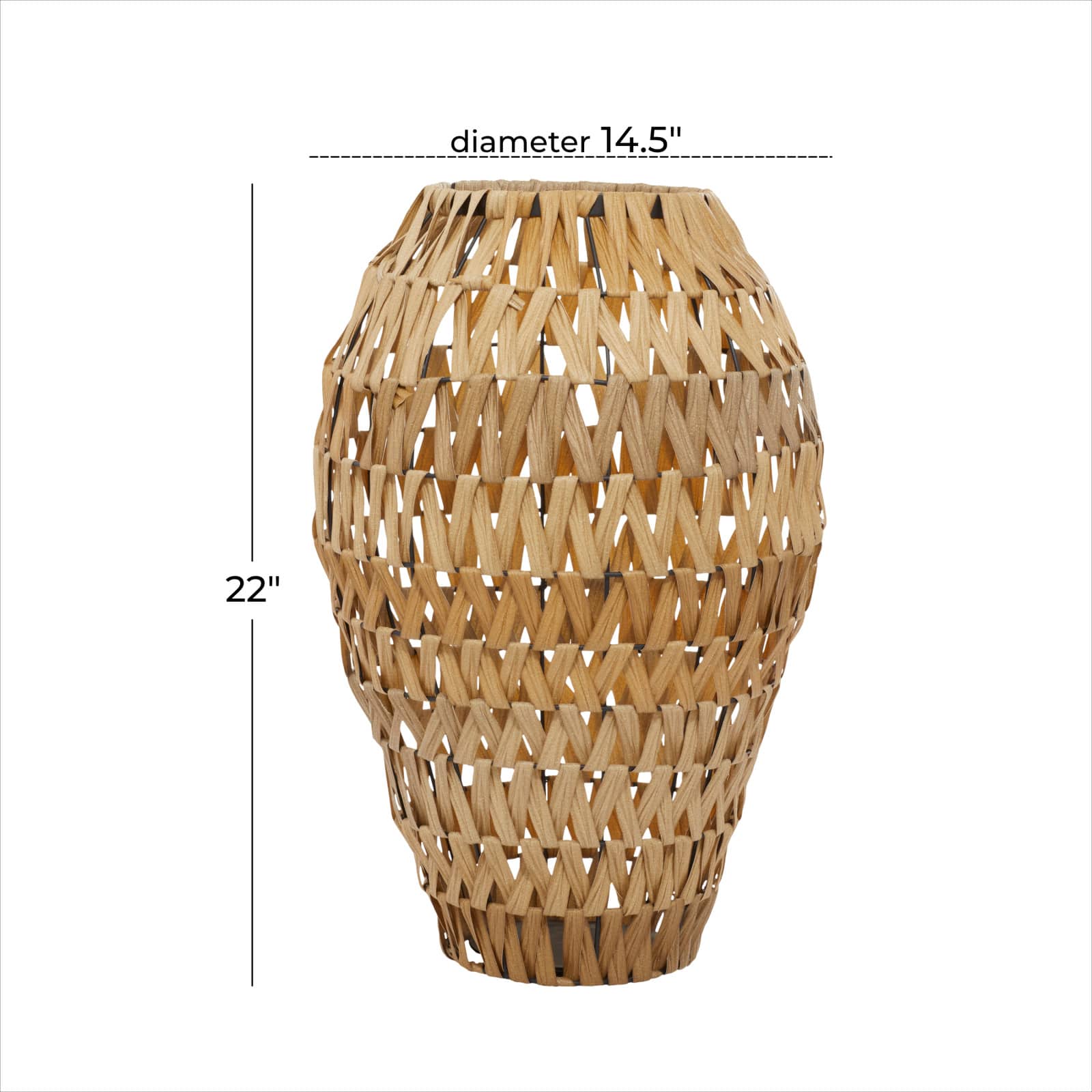 Brown Plastic Rattan Handmade Woven Vase 15" x 15" x 22"