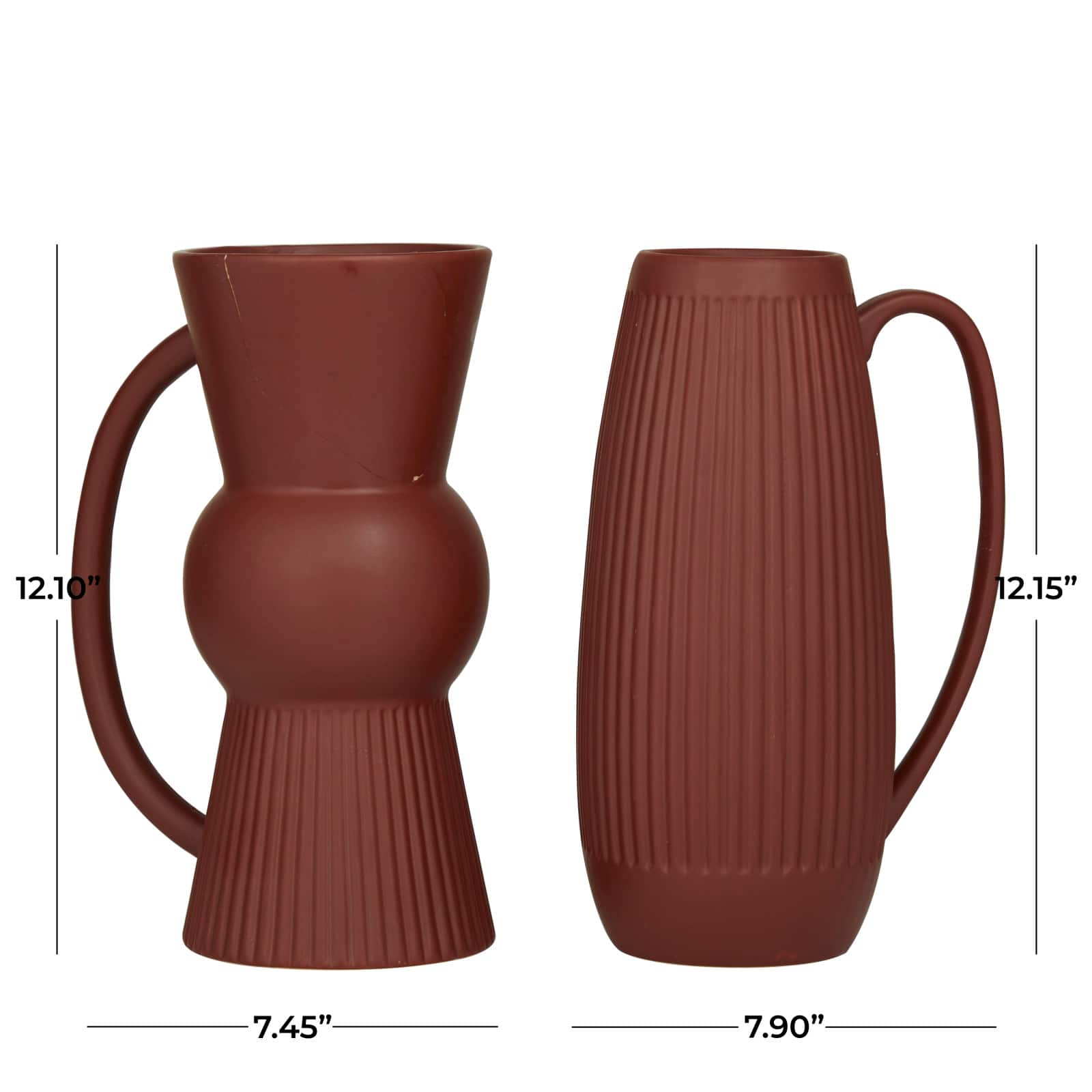 Set of 2" Maroon Stoneware Contemporary Vase 12" x 7" x 5"