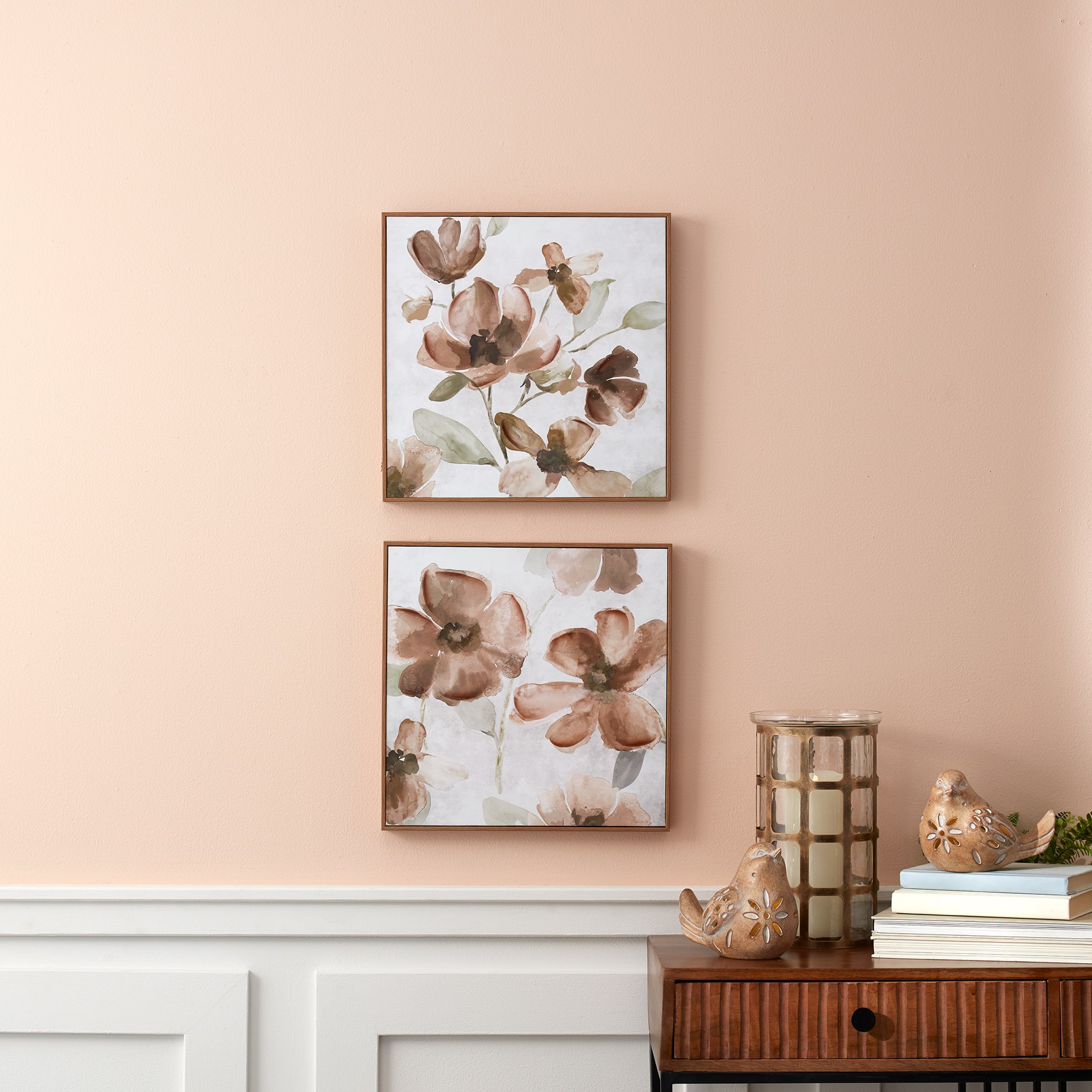 Melrose Wood Floral Block Plaque (Set of 2)