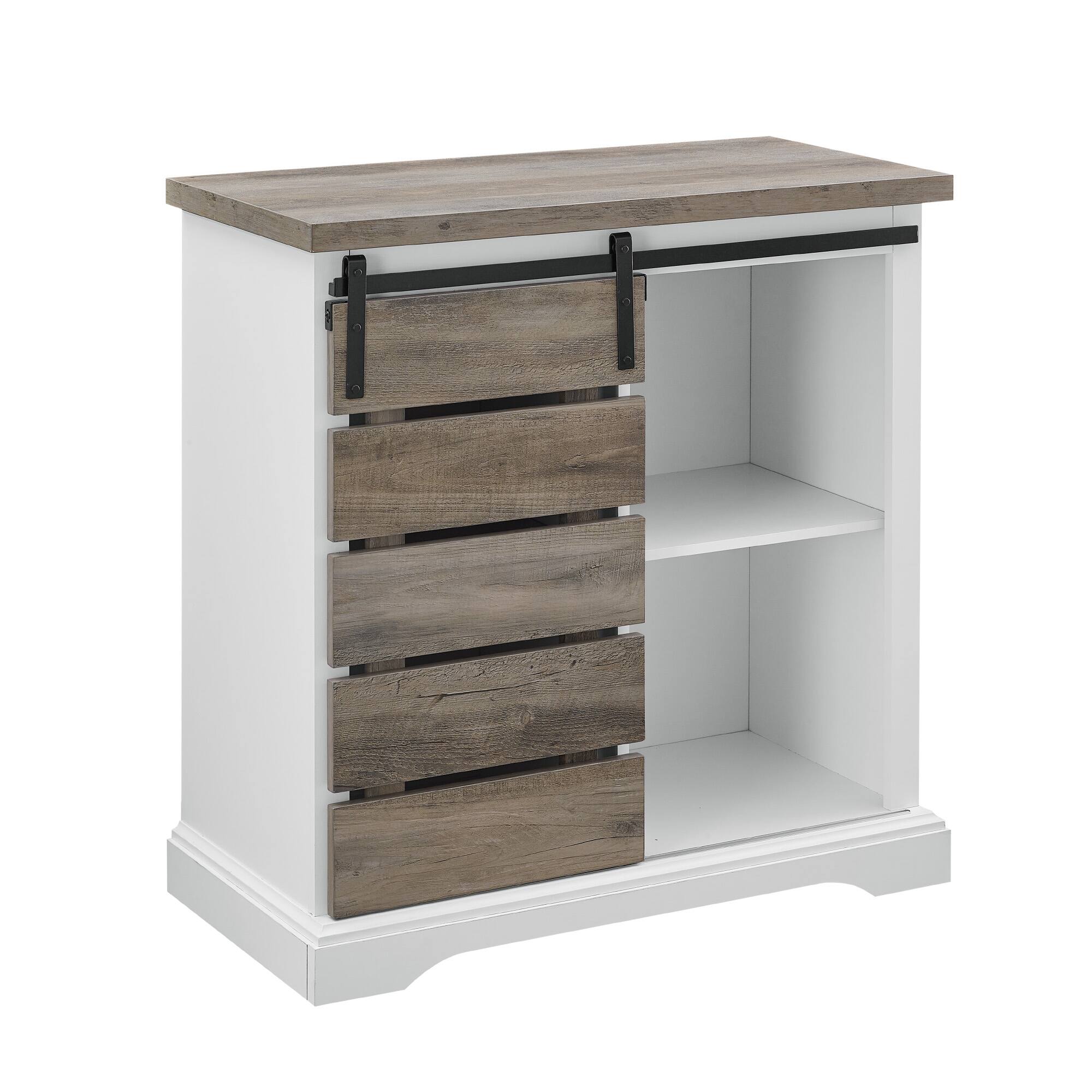 Edison Walker 32" Solid White & Grey Wash Two-Tone Sliding Slat Door Accent Cabinet