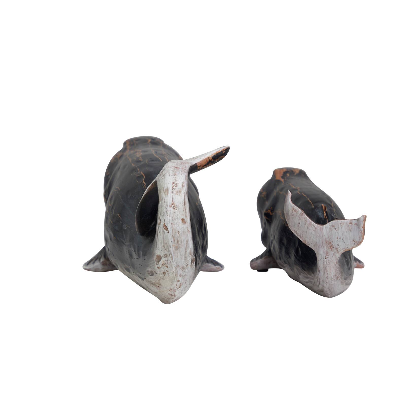 Black Distressed Whale Sculpture Set