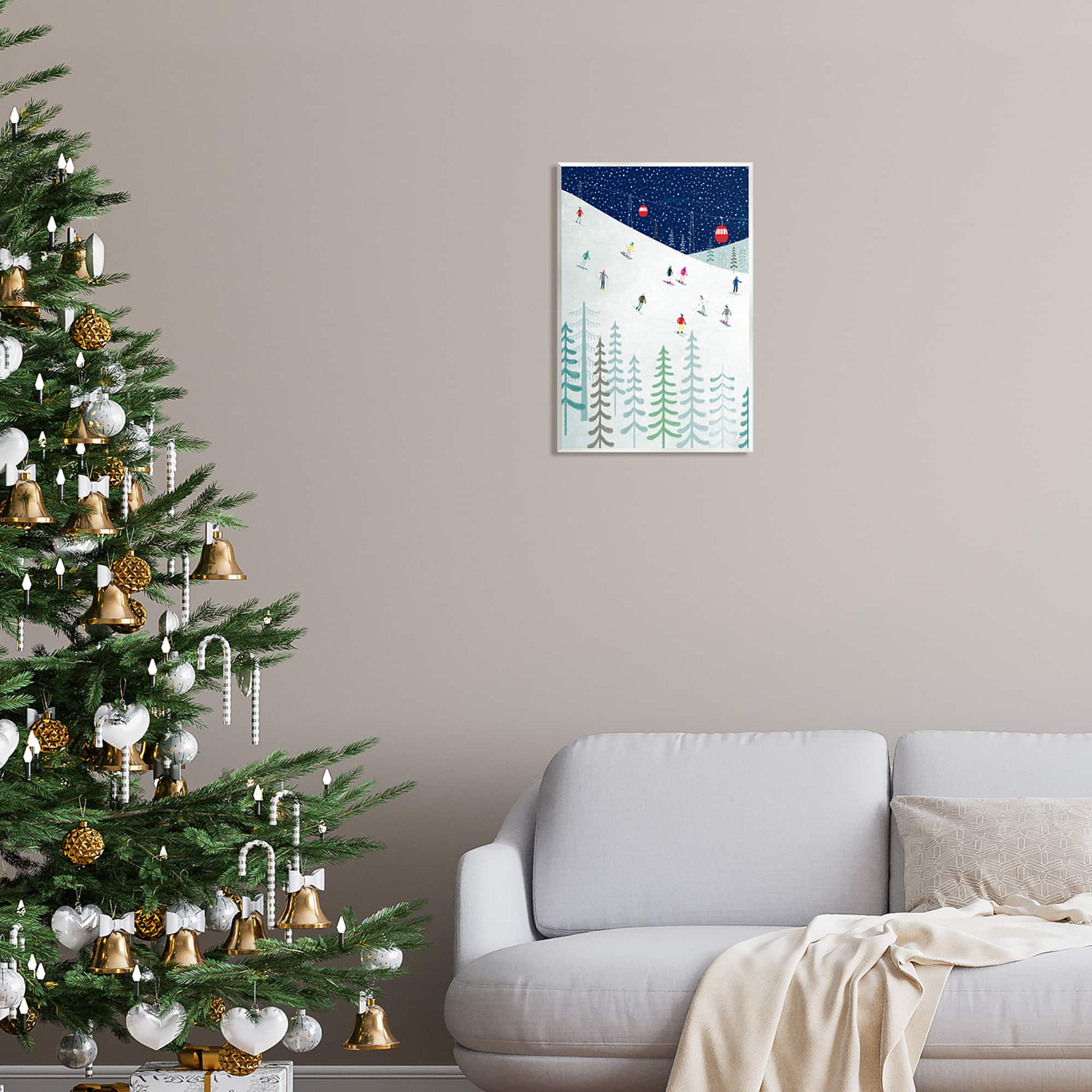 Stupell Industries Skiing Night Sky Winter Slopes Wall Plaque Art