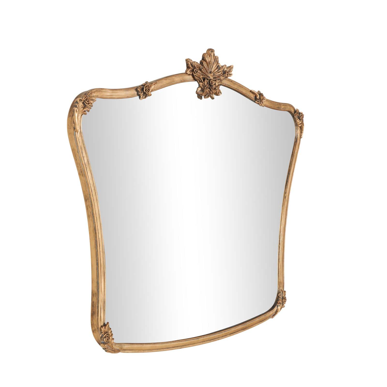 36" x 26" Gold Metal Floral Orante Antique Curved Wall Mirror