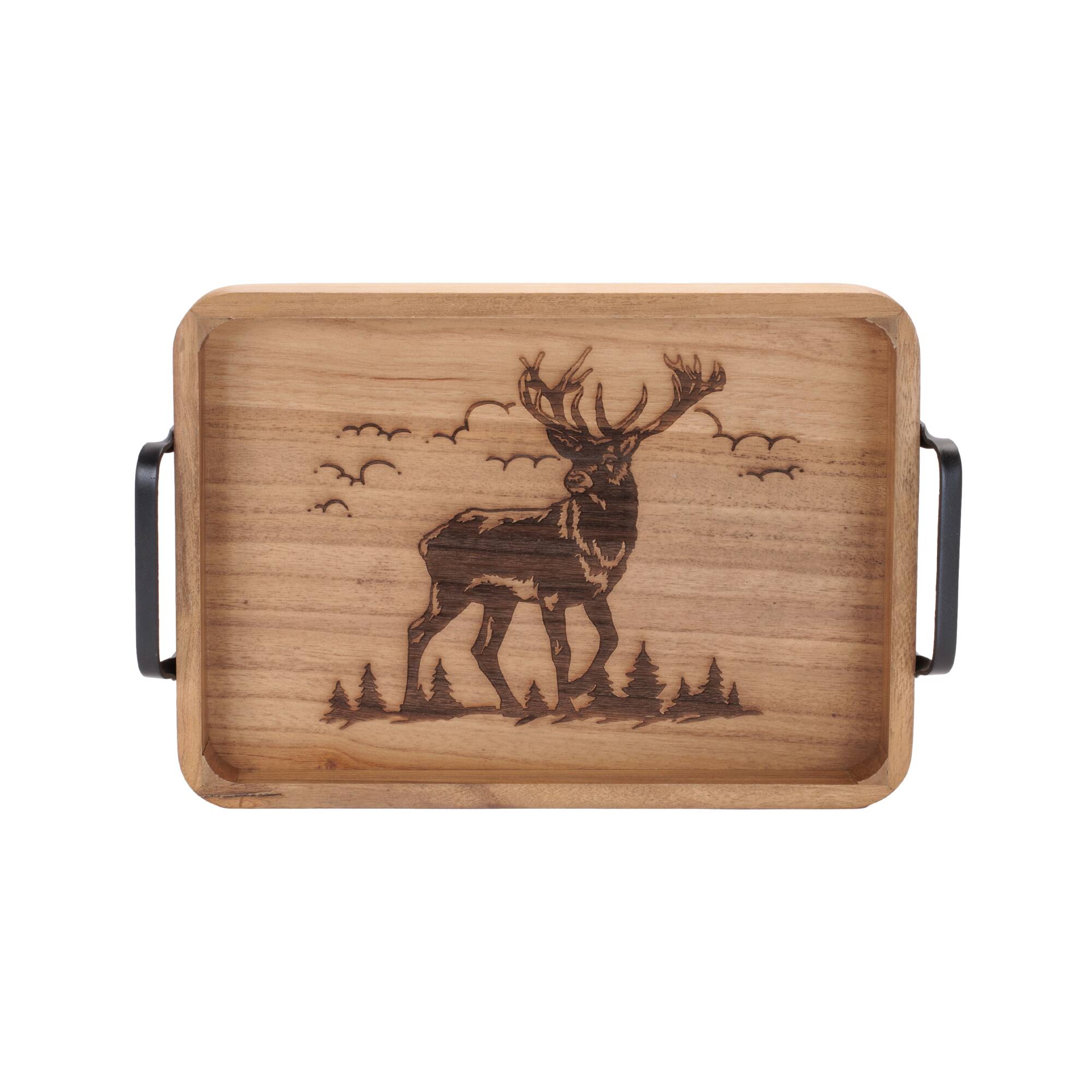 Melrose Brown Rectangular Woodland Deer Trays Set