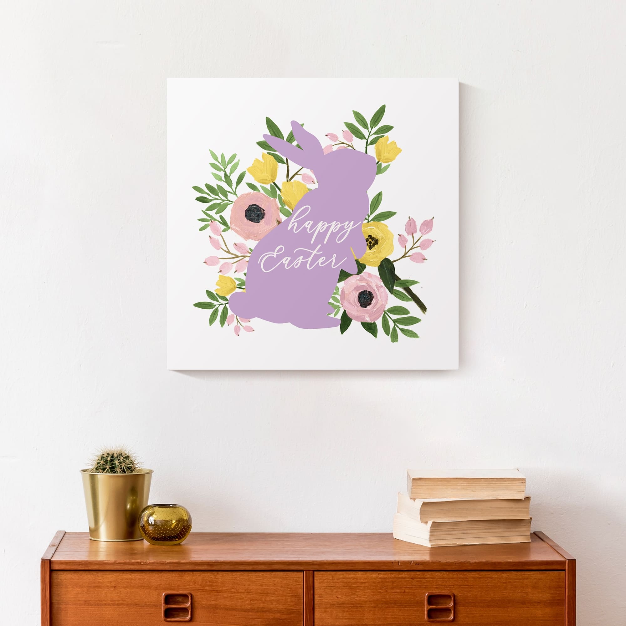 Happy Easter Floral Bunny 16" x 16" Canvas Wall Art