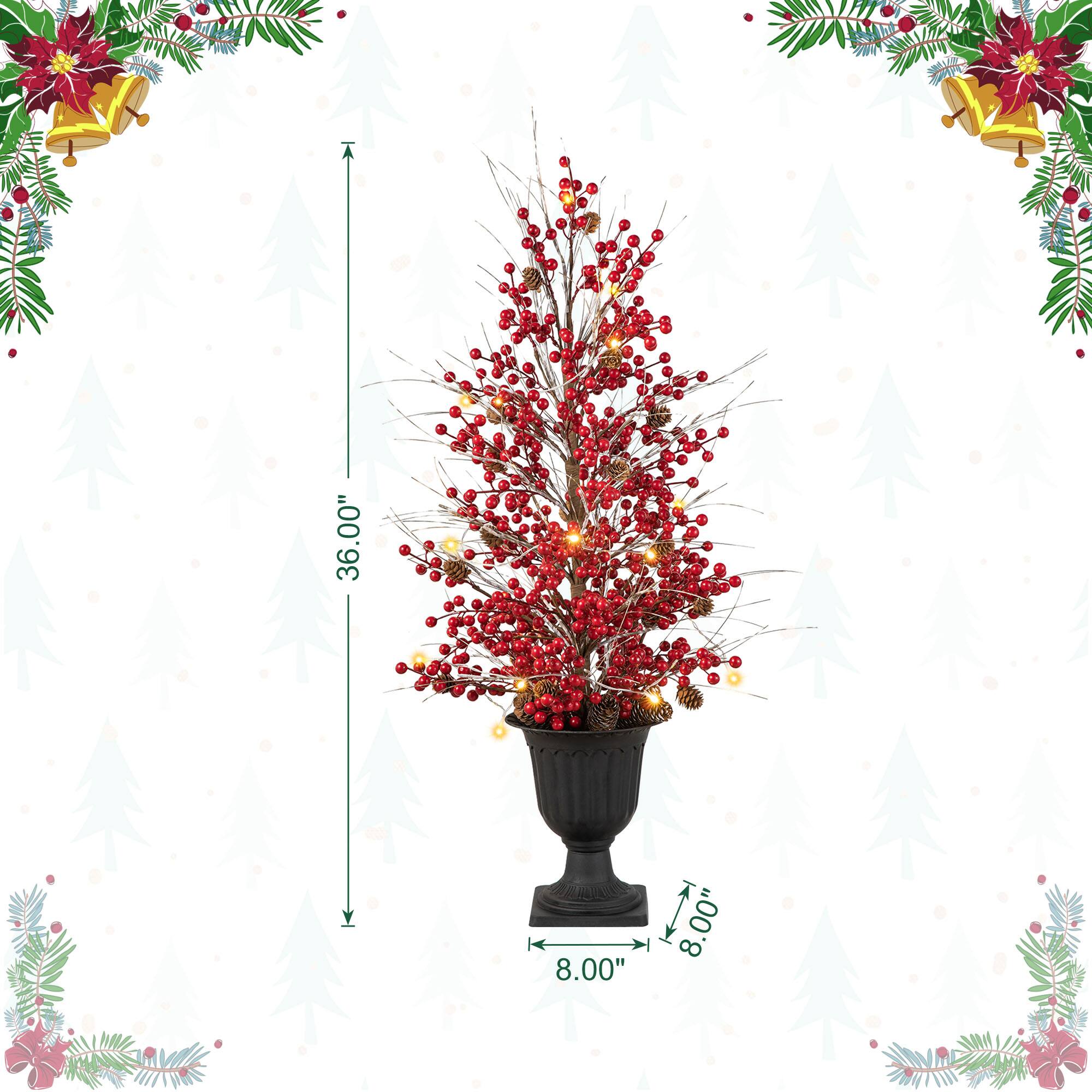 3ft. Pre-Lit Berry & Pinecone Artificial Urn Christmas Porch Tree, Warm White LED Lights