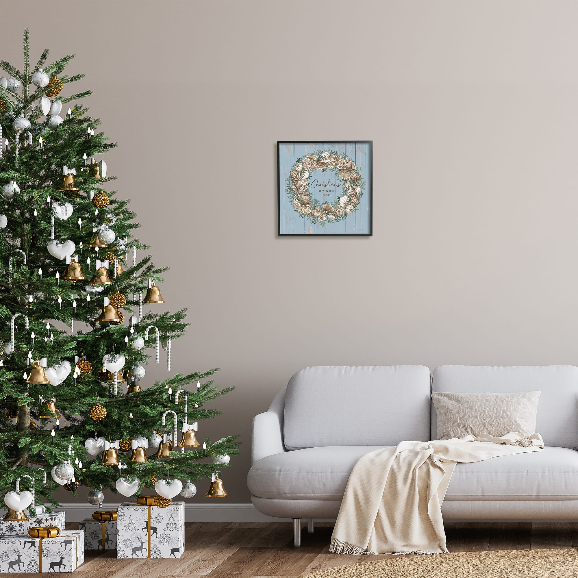 Stupell Industries Christmas By The Sea Shell Wreath Framed Giclee Art