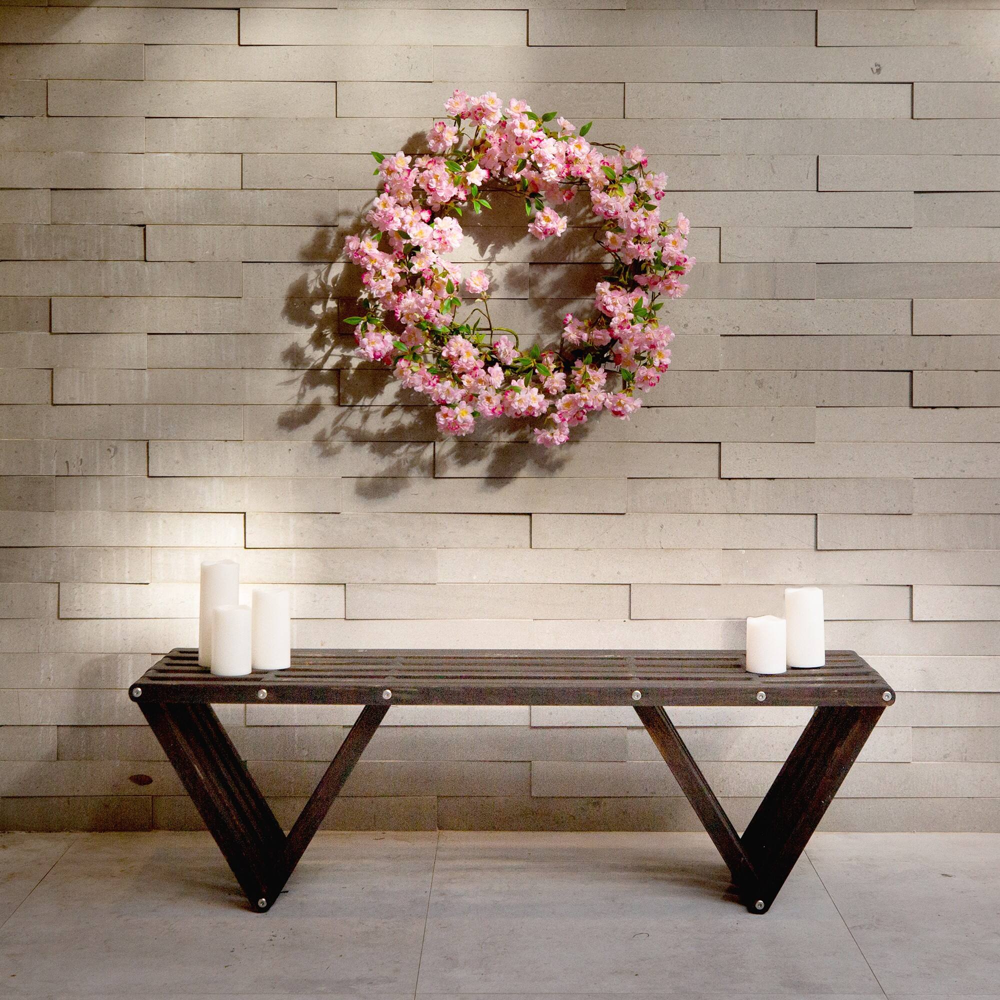 30" Artificial Pink Cherry Blossom Wreath