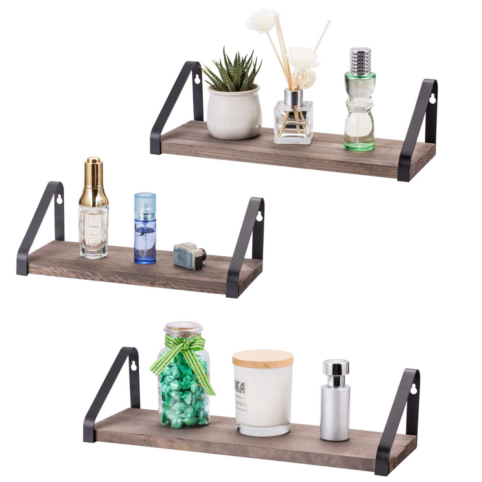 Rustic Wood Floating Wall Shelves Set