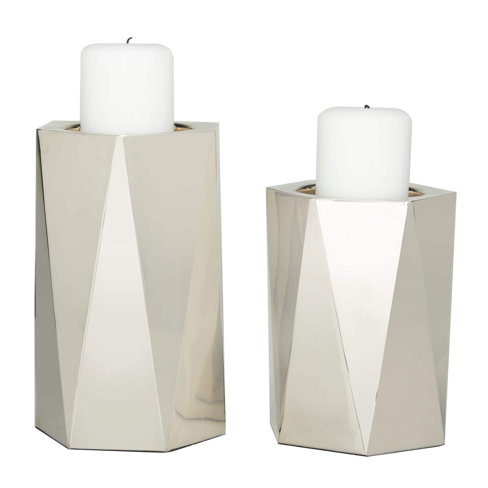 Silver Stainless Steel Glam Candle Holder, Set of 2" 10", 8"