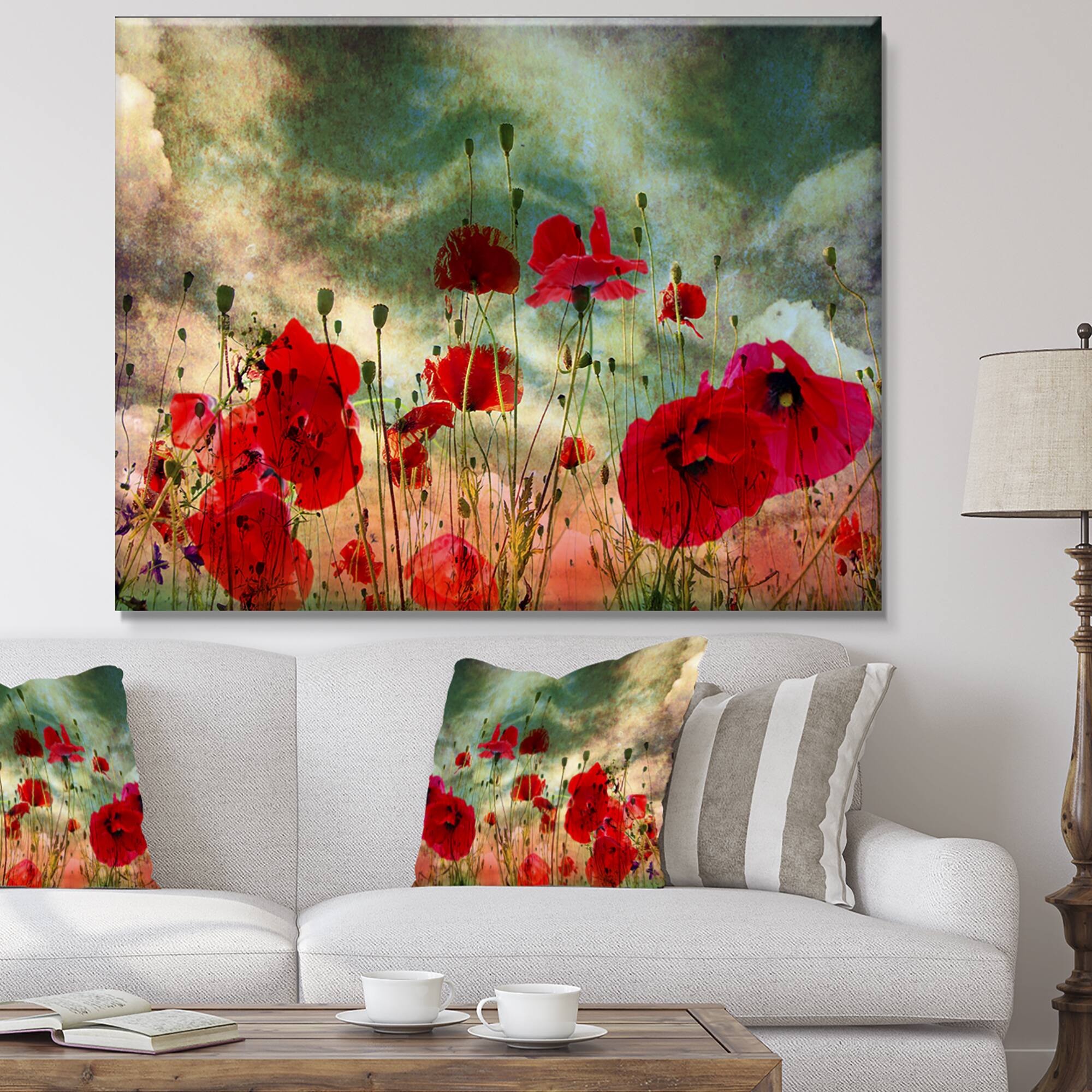Designart - Wild Red Poppy Flowers in Sky - Floral Canvas Art Print