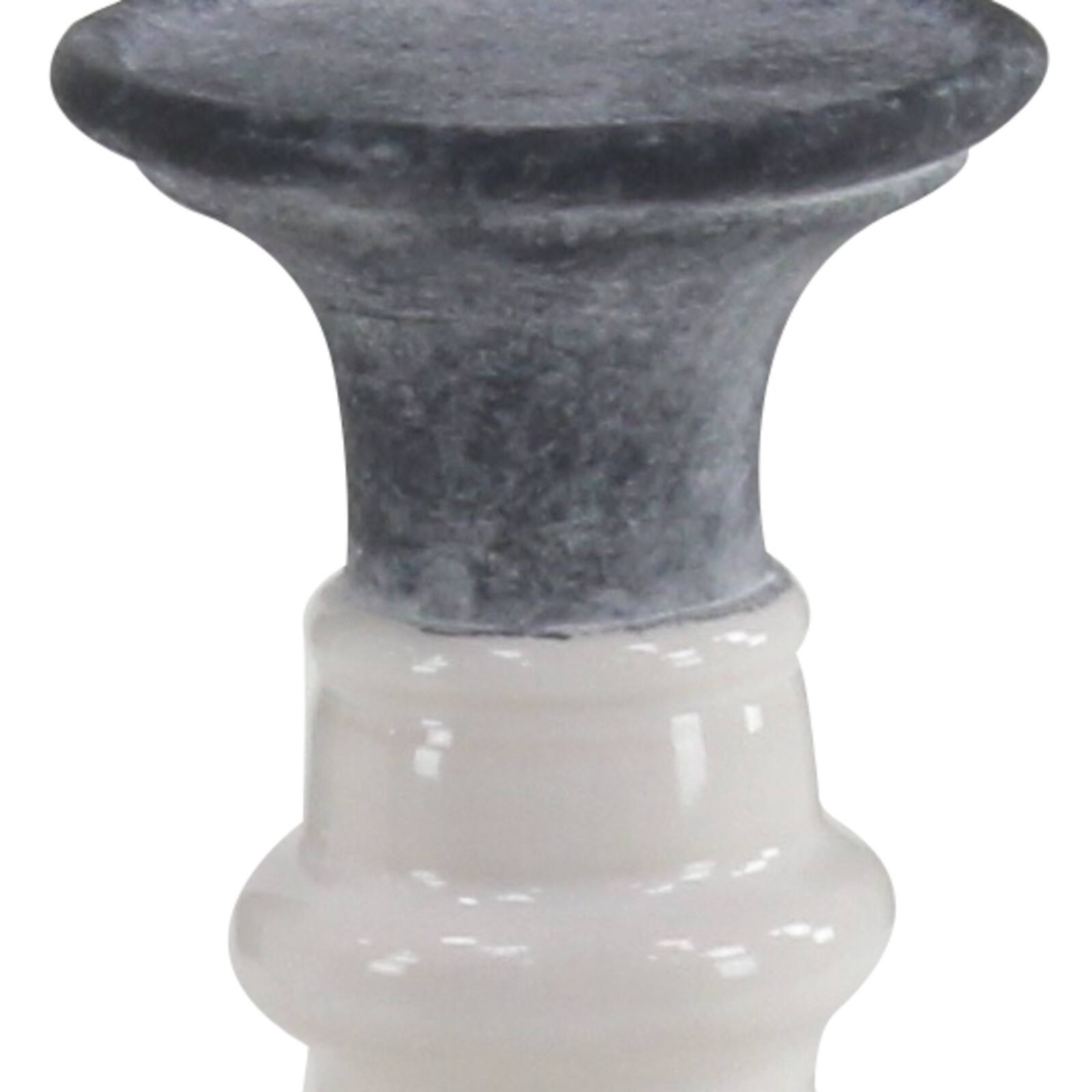 White & Dark Gray Stoneware Country Candle Holder Set