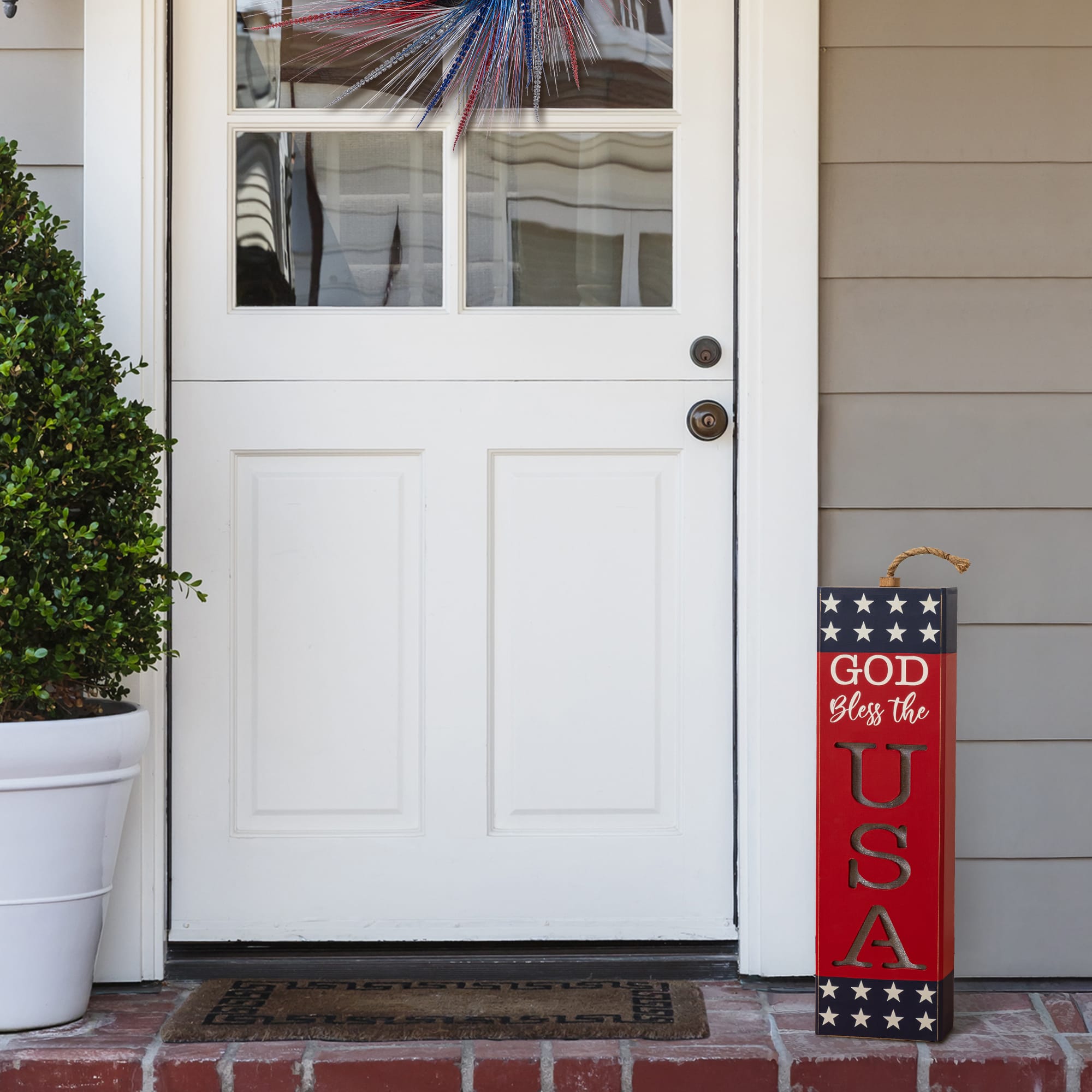 Glitzhome® 24.75" Lighted Patriotic Americana Wooden Firecracker Porch Decor